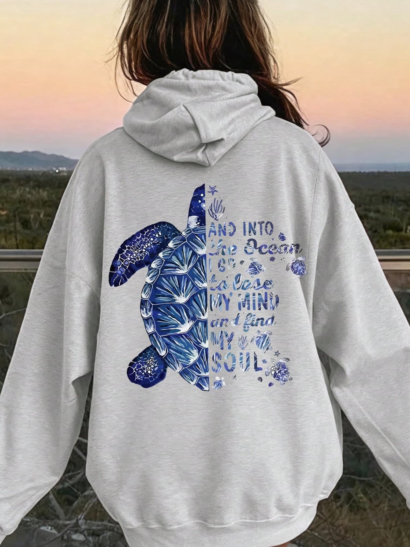 1pc Girls' Artistic Ocean Style Sea Turtle Print Sweatshirt Sweatshirt, Soft & Comfortable, Casual Wear For Spring & Autumn