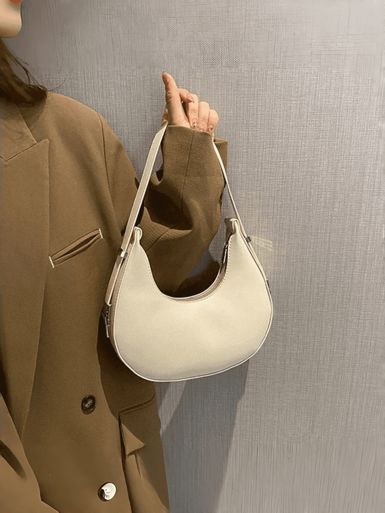 Fashionable & Luxurious PU Leather Shoulder Bag/Handbag, French Niche Crescent-Shaped Bag, Suitable For Shopping Or Commuting,Business Professional Women