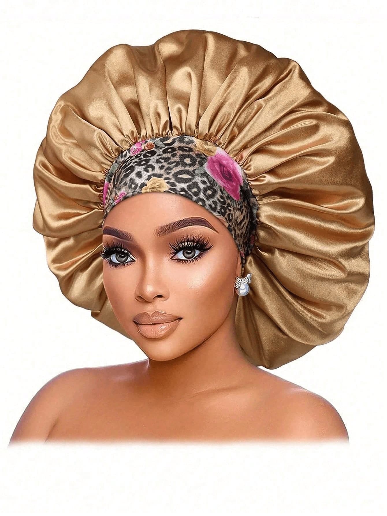 Awegeo 1pc Women's Wide Brim Non-Positioning Elastic Band Printed Sleep Cap, Suitable For Curly And Straight Hair,Summer,Beach,Hat,Holiday,Travel