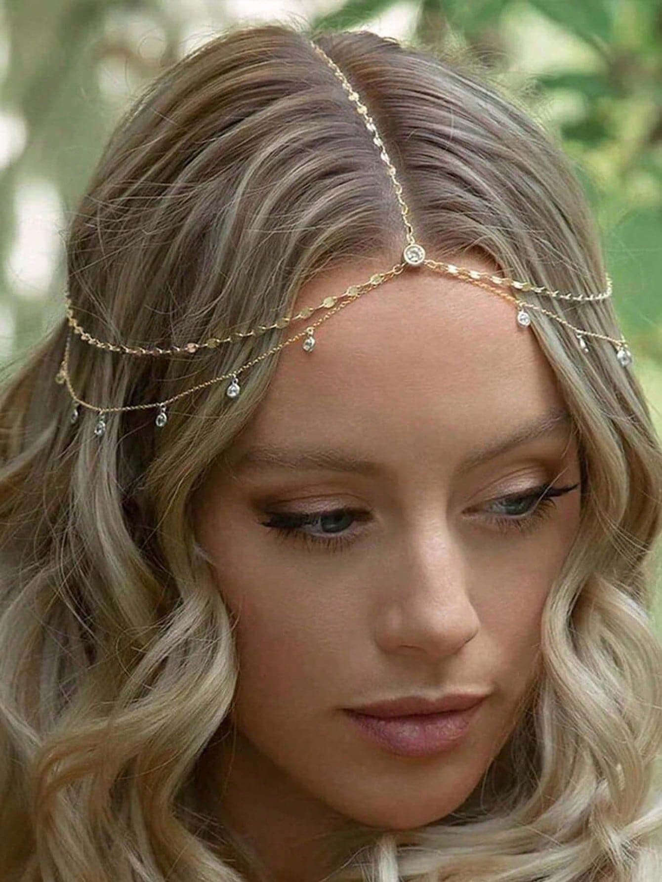 1pc Luxury Bridal Hair Chain Multi-Layer Rhinestone Tassel Hair Chain Women's Bridal Wedding Jewelry Fashion Bohemian Forehead Chain