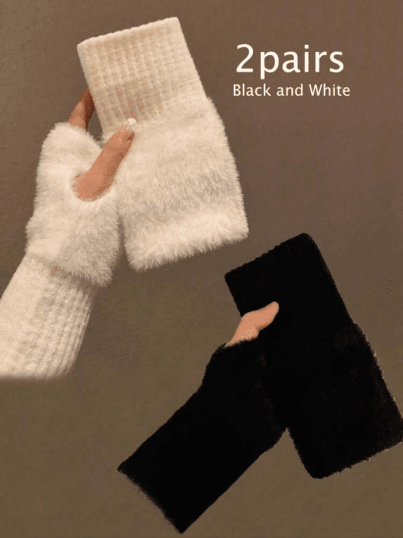 2PCS Women's Fingerless Knitted Plush Gloves, Warm Winter Gloves Faux Fur Mittens Versatile Cute Office Cycling Windproof Fingerless Gloves
