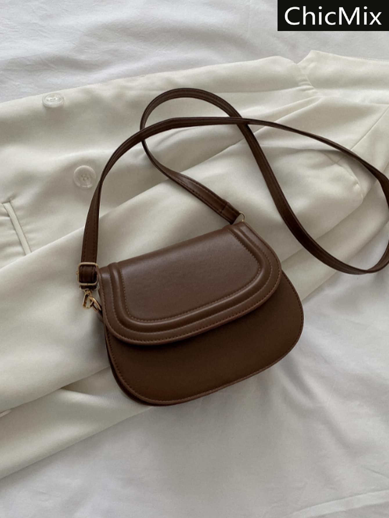 Fashionable Solid Color Mini Saddle Crossbody Bag With Embossing, Minimalist Style Women Bag
