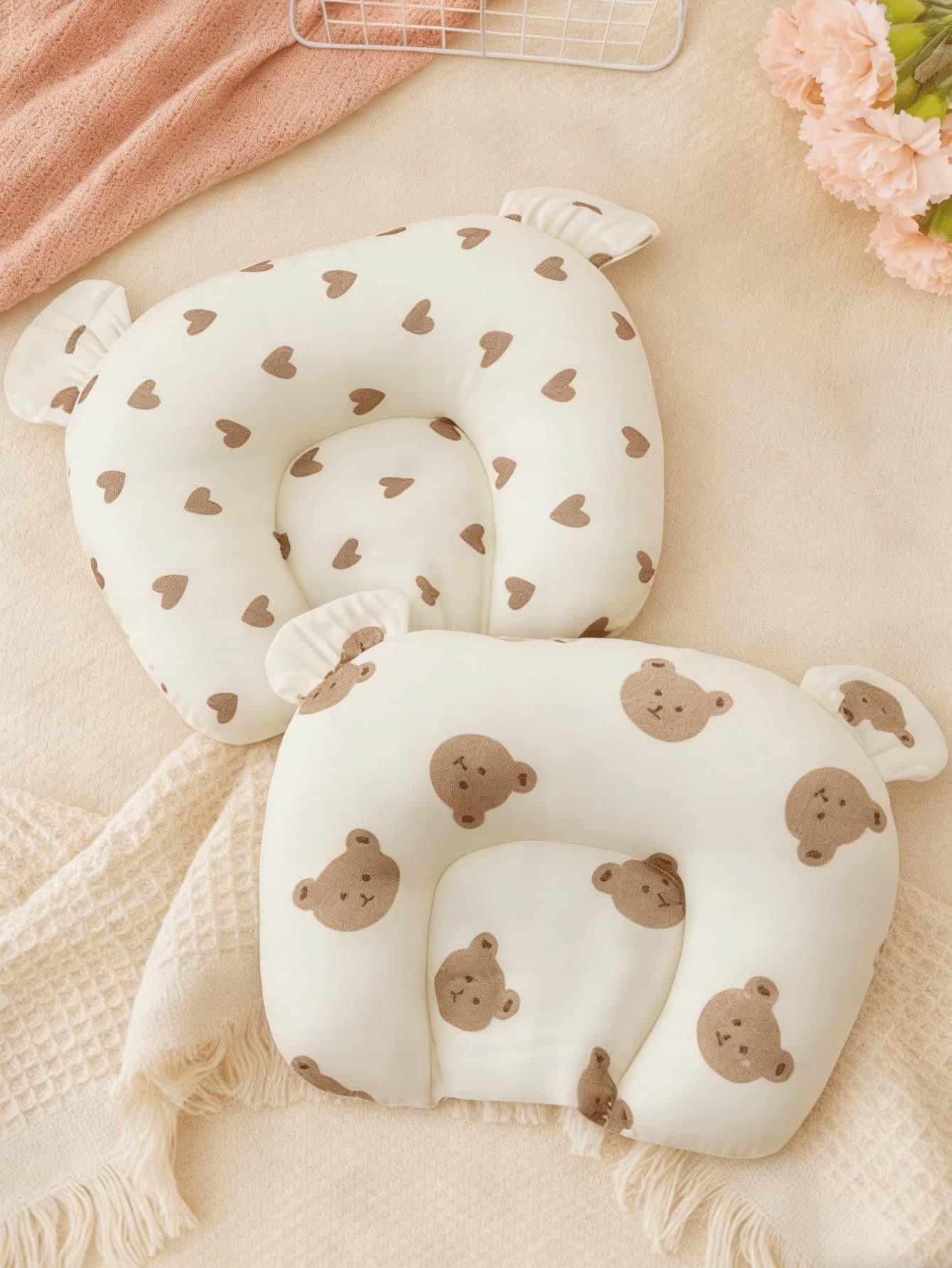 1pc Lightweight Small Bear Baby U-Shaped Pillow, Spring/Summer/All-Season, Non-Elastic, Soft & Comfortable Anti-Flat Head Neck Support Pillow, Washable, 20*23cm