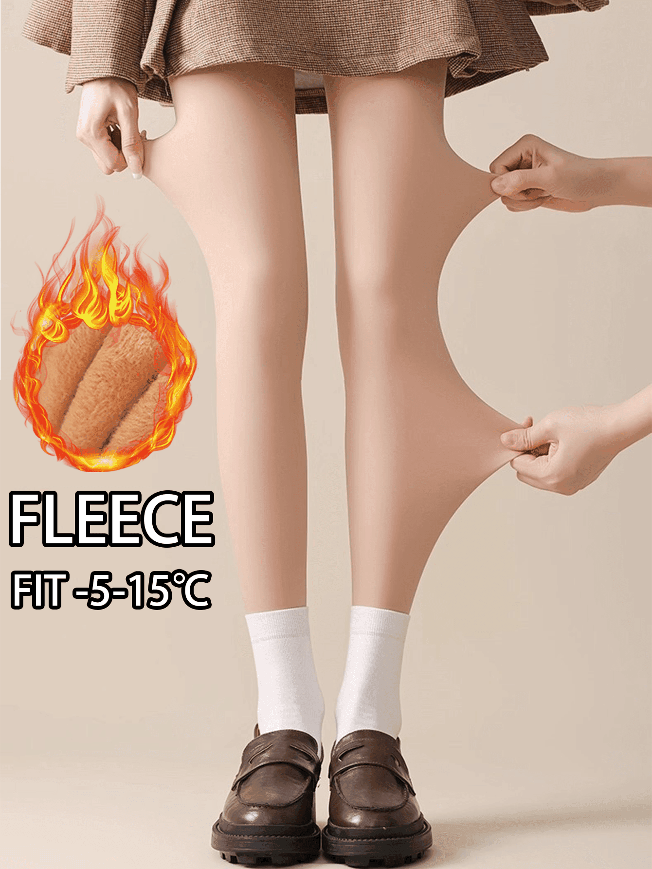 1 Pair 220g Women' Thicken Thermal Tights Leggings Women Warm Winter Fleece Velvet Thermo Stockings High Waist Elastic Slim Sexy Beige Pantyhose Tights Underwear,Winter Leggings, Thickened Warm Pants, Tight Pants, Winter Leggings, And Socks,Thermal Lined Tights