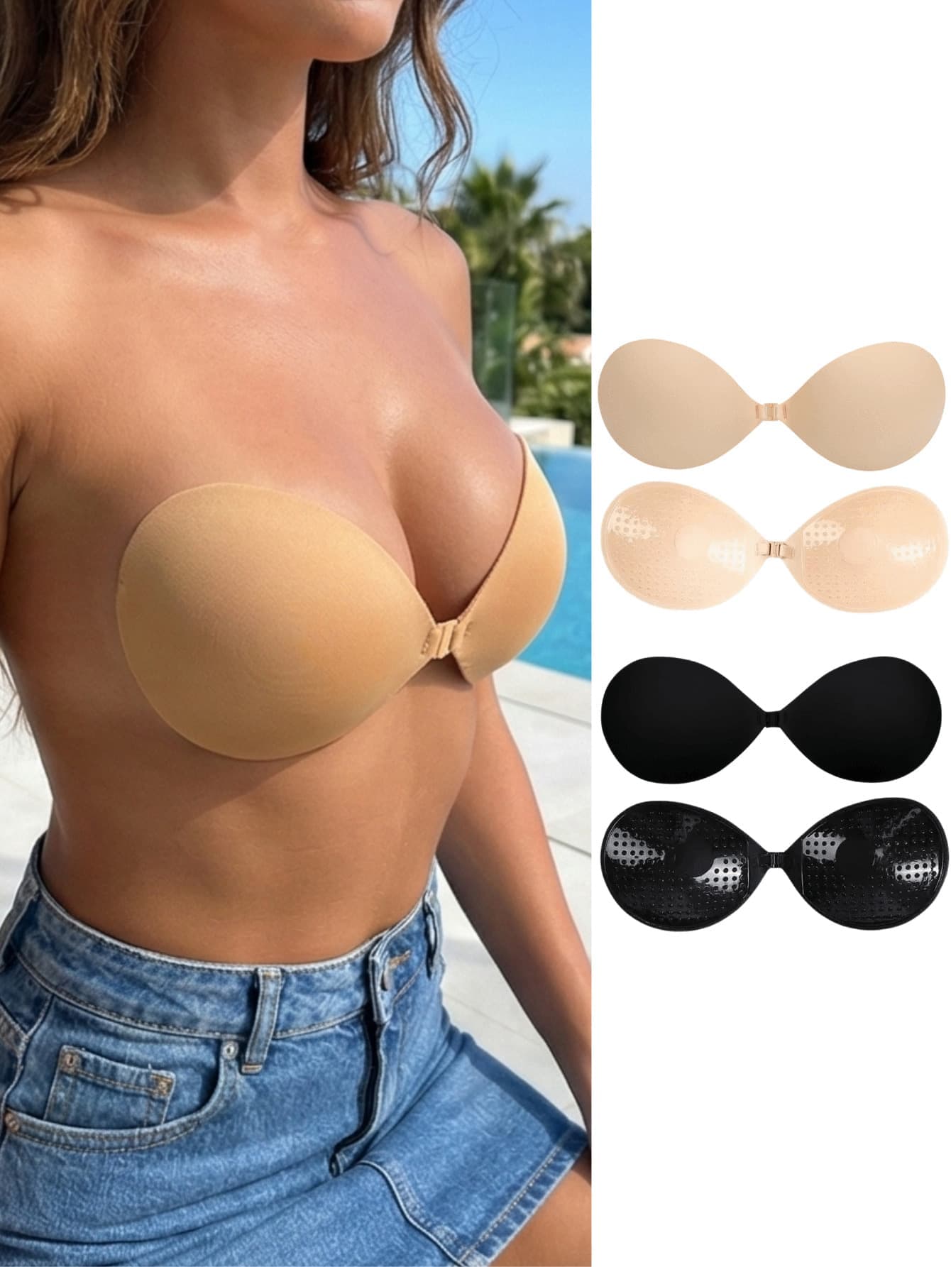1/2/4pcs Invisible Wedding Bra, Front Closure Silicone Nipple Covers, Strapless Self-Adhesive Petal-Shaped Breast Pads, Suitable For Parties And Evening Dresses