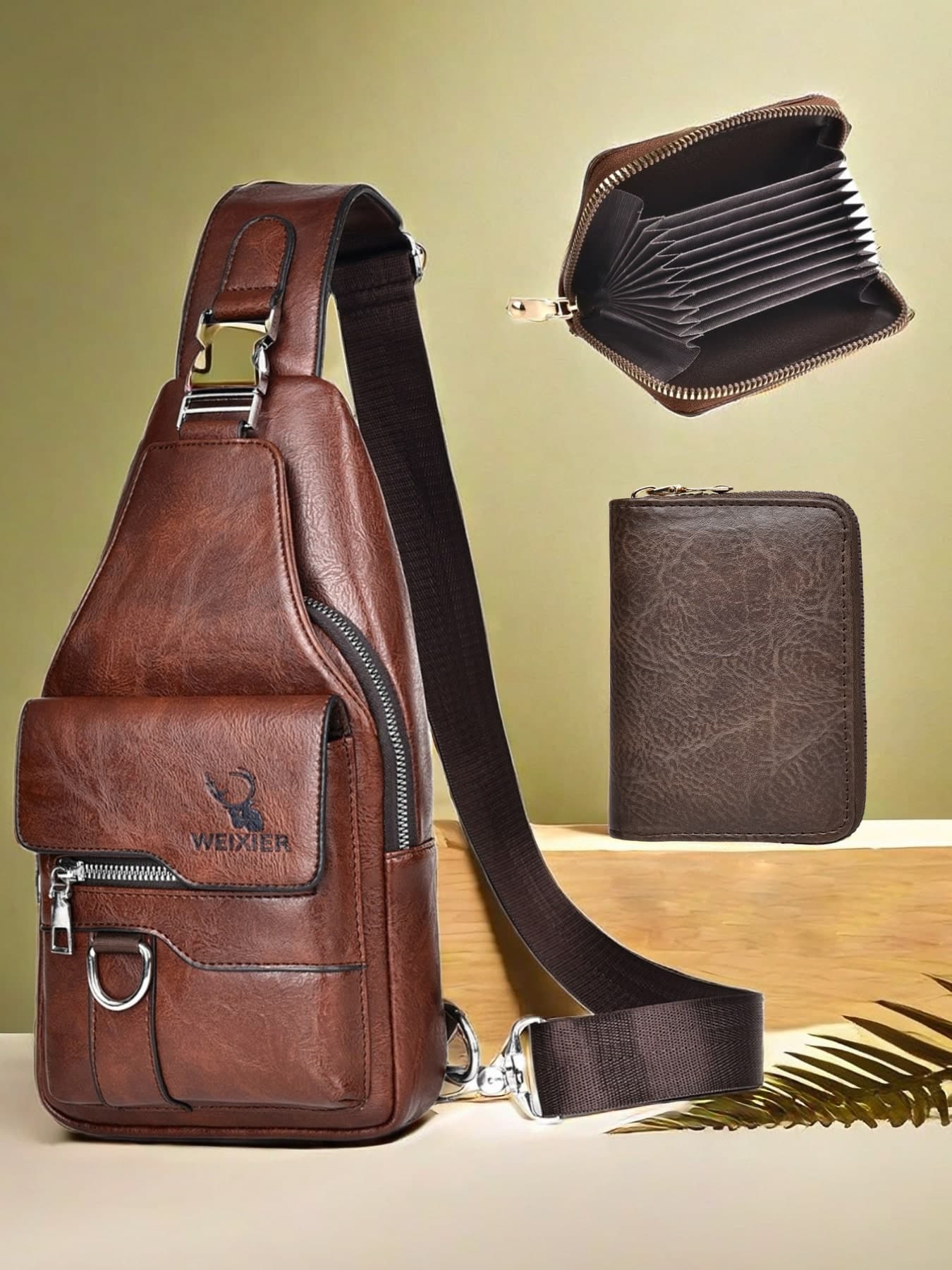 WEIXIER 2pcs Shoulder Bag Crossbody Bag Handbag Wallet Card Bag Waist Bag Chest Bag Student Bag, PU Material, Large Capacity, Earphone Jack, Casual & Simple Style Christmas Bag Winter Christmas Gifts Fanny Pack Bum Bag Gifts School Supplies Purse Side Bags Belts New Life Items For Students Men Essentials Purse Essentials Business Small Bag Body Bag Father Day Gift Vintage Bags Pouch Belt Bag, Thigh Bag, Camping, Holiday Essential, Hiking Bag