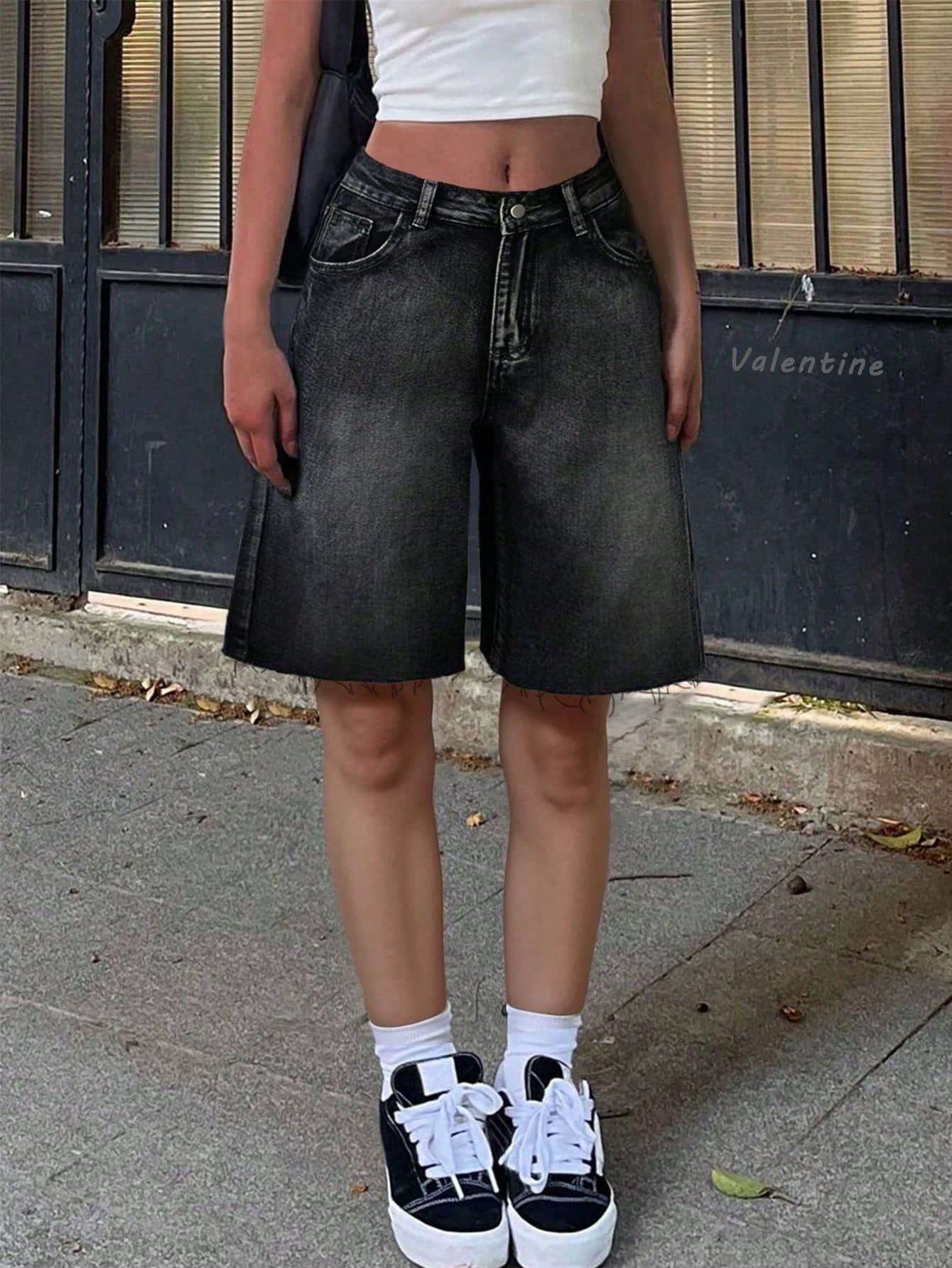 Y2K Vintage Ditsy Floral Fringe Hem Bermuda Denim Shorts, Casual Summer Jeans Shorts
