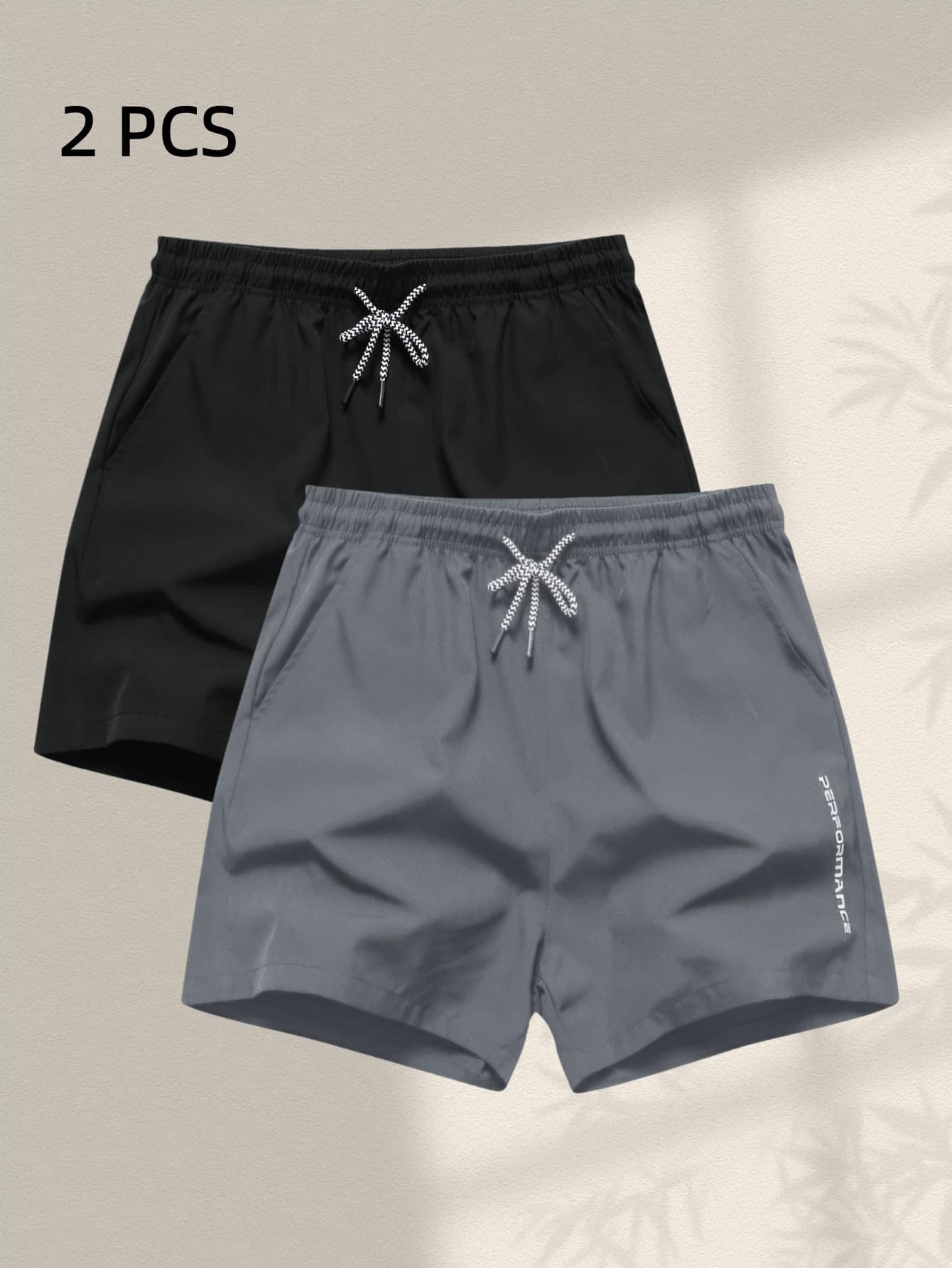 2pcs Men's Sports Shorts With Drawstring Waist And Side Pockets, Suitable For Running, Basketball, Fitness And Other Sports