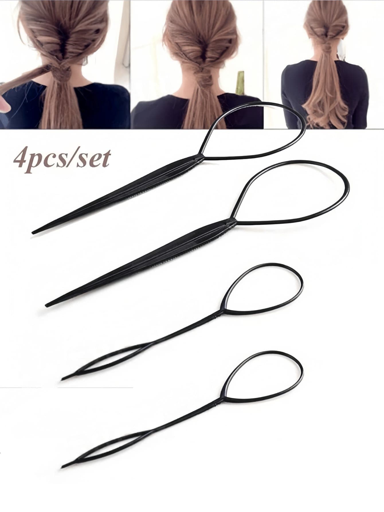 4pcs Black Hair Braid Maker, For Creating Fluffy Braided Hairstyles, Girls Ponytail Styler, Bridal Curly Hair Styling Tool, Hair Accessories