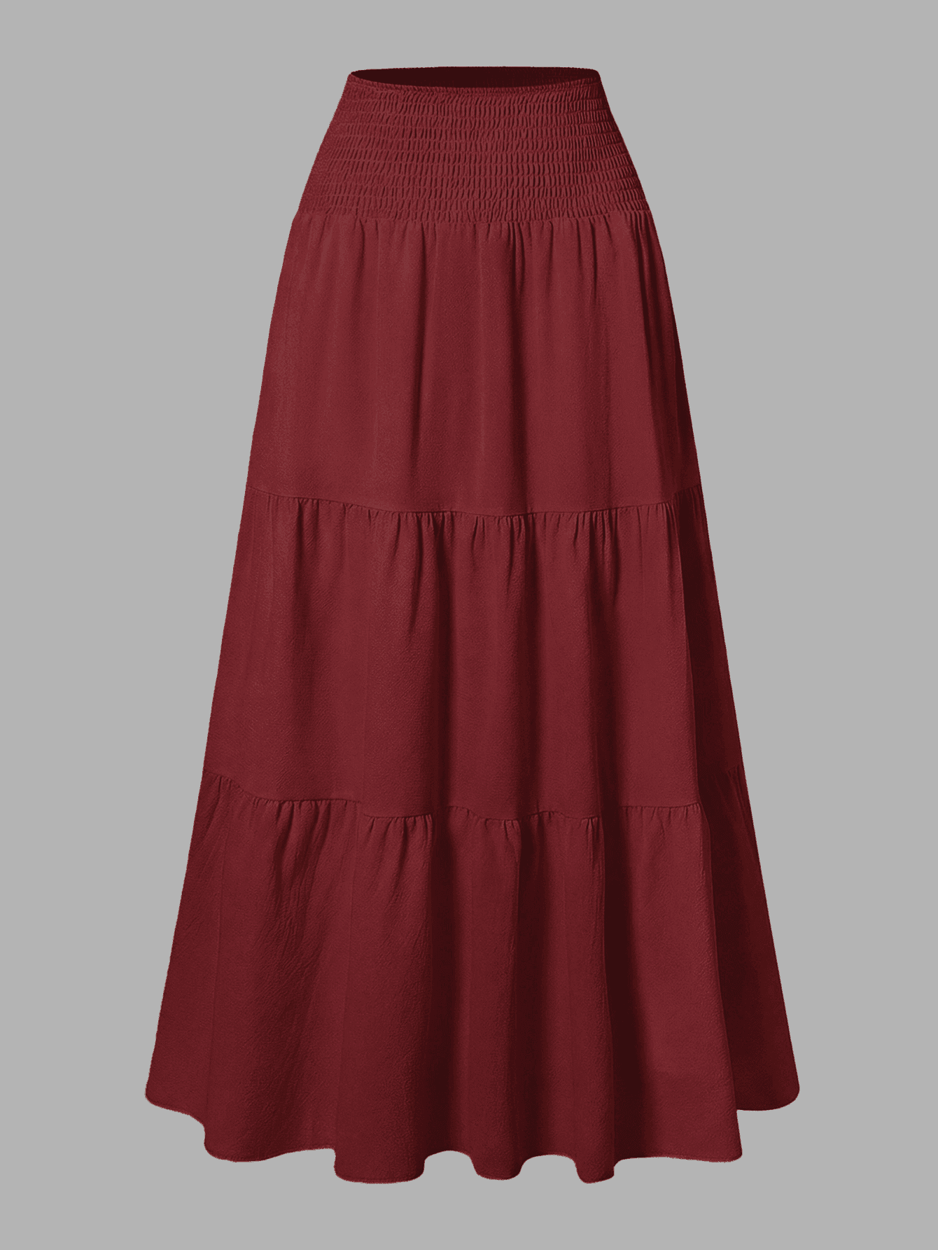 Women's Solid Color Minimalist Versatile Ruffle Hem Bubble Crinkle Feeling Semi-Sheer Skirt Summer