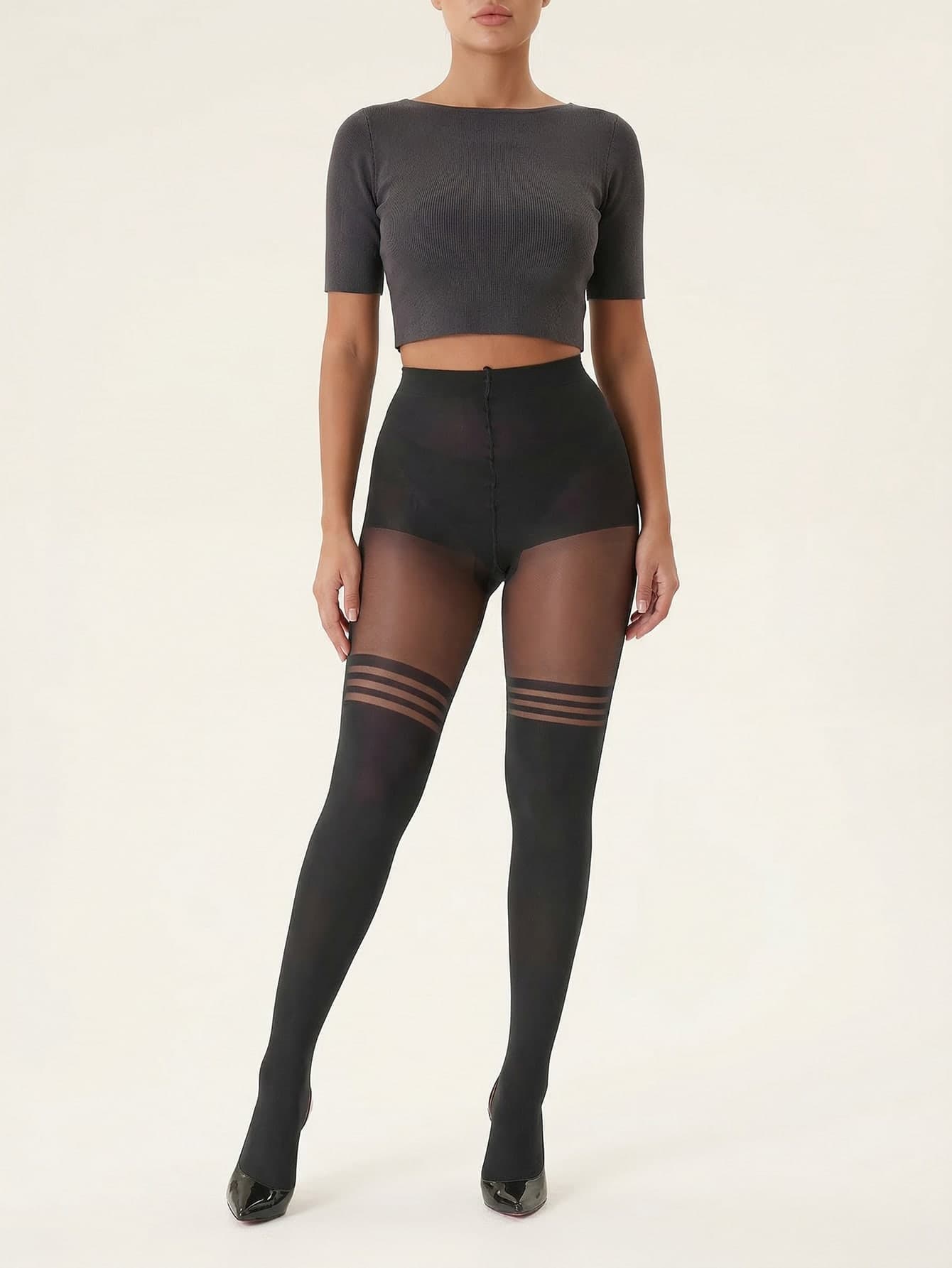 1pc Women Jacquard Patterned Thigh High Tights, Cozy