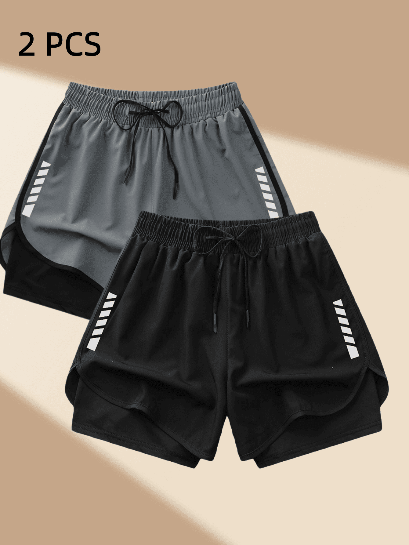 2pcs Women's Sports Shorts | Quick-Drying Polyester & Spandex Blended Fabric | Breathable, Lightweight | Adjustable Drawstring Waistband Design | Geometric Pattern | Suitable For Fitness & Casual Occasions | Machine Washable | Multi-Season Comfortable, Active Lifestyle Apparel | Functional Design Shorts | Adjustable Comfortable Shorts | Gym Workout Pants | Running Joggers