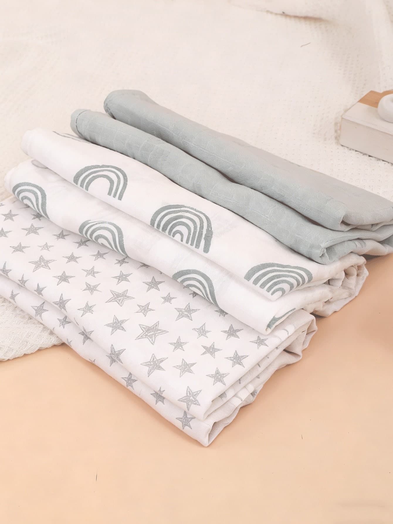 3pcs Lightweight All-Season Baby Swaddle Blankets, Rainbow Star Solid Color, Soft & Comfortable For Newborn Girls & Boys[Oeko-Tex]