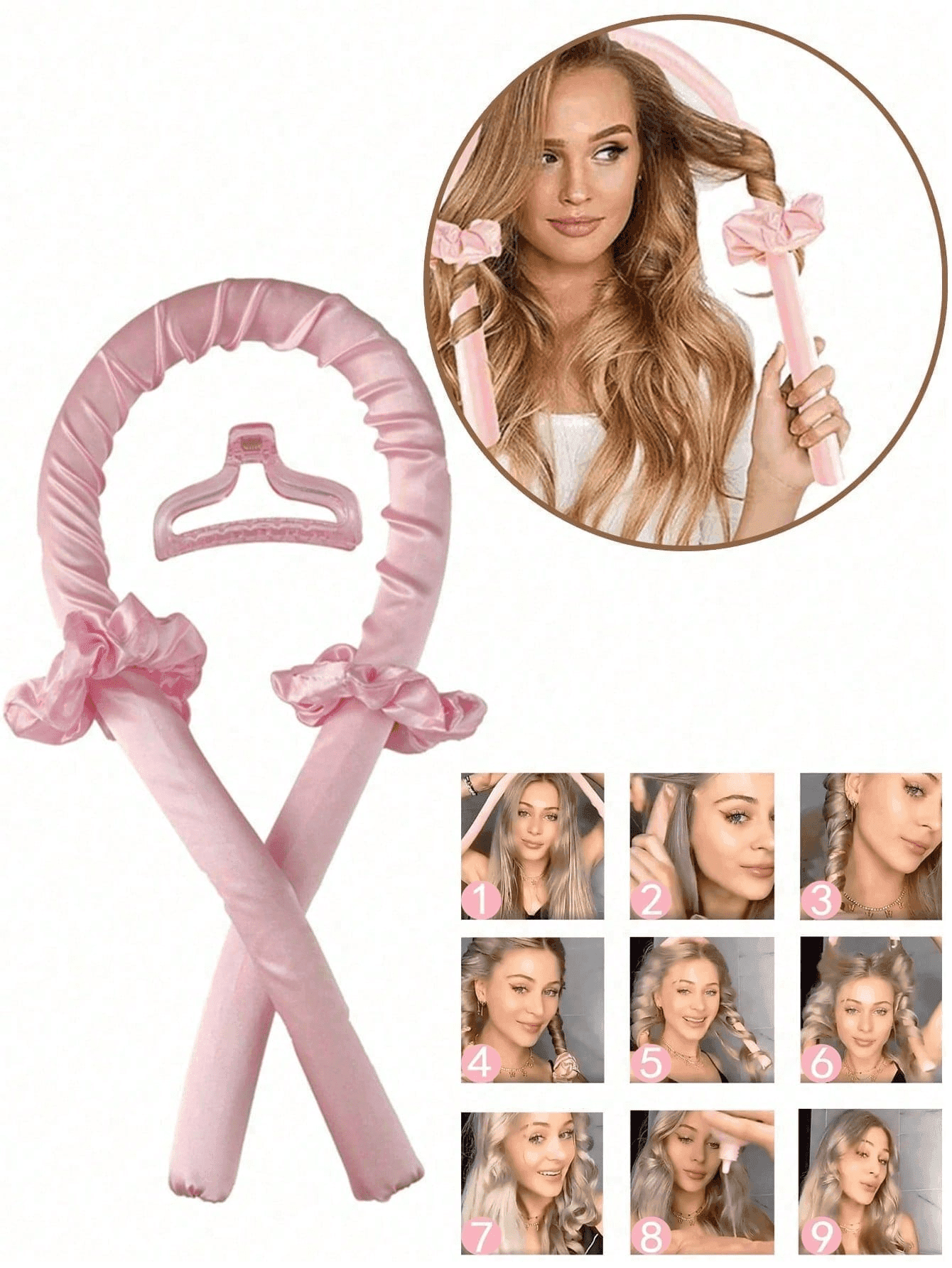 1/4pcs Women's Solid Color Casual Hair Accessories Set, Heatless Curling Set - Curling Rod, Headband, Hair Ties, Hair Clips, Elastic Hair Rings, Soft DIY Wavy Styling Tools, Suitable For Medium To Long Hair, Heatless Curling Rod