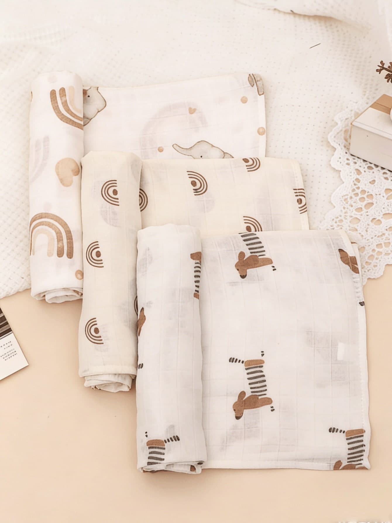 3pcs Lightweight All-Season Baby Swaddle Blankets, Floral & Leaf Print Soft Breathable Comfortable Infant Blankets For Newborn Girls & Boys, Oeko-Tex