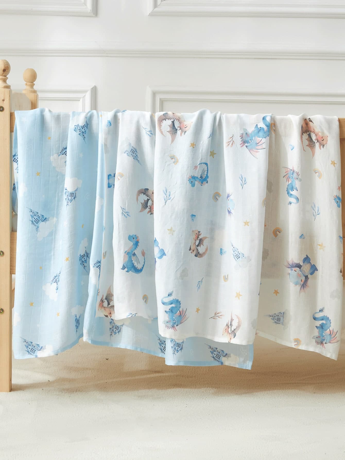 2pcs [Oeko-Tex] Baby Swaddle Blankets, Lightweight Dinosaur Castle Print For Spring/Summer, Soft & Comfortable Swaddle Blankets For Newborn Girls And Boys, Baby Blanket