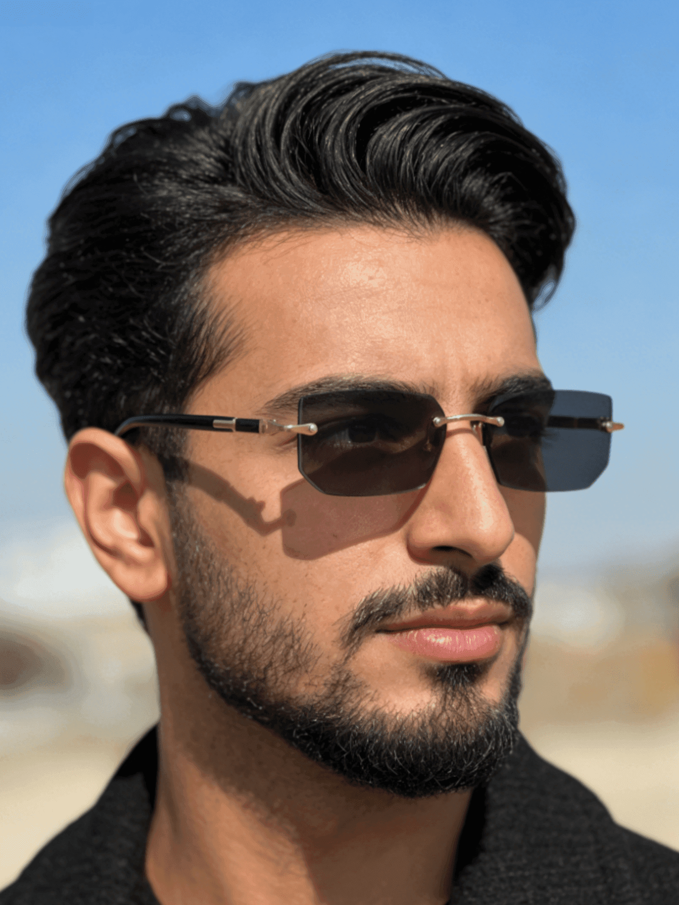 1 Pair Men's Casual Retro Rimless Square Black Fashion Glasses, Suitable For Daily Wear, Summer Beach, Decoration And Street Style