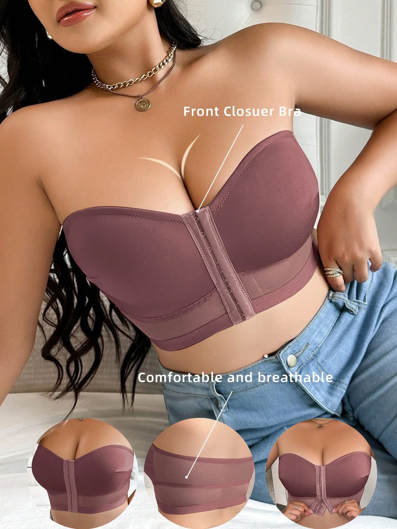 Front Closure Plus Size Women Bra, Wireless Soft Comfortable Camisole Design