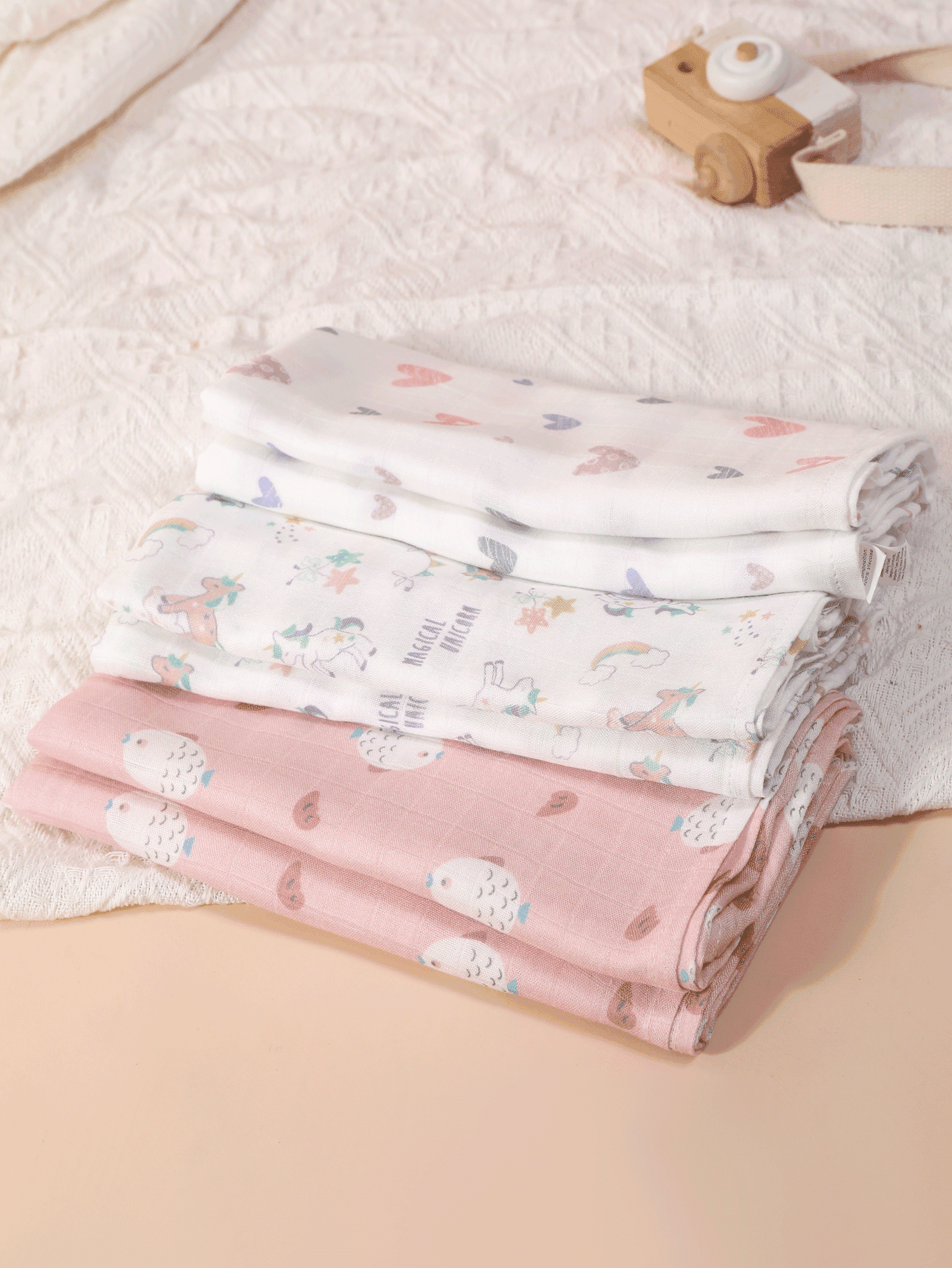 3pcs Newborn Swaddle Blankets, Comfortable Soft Wrapping Cloth, Soft And Skin-Friendly, Cute Printed Lightweight All-Season Style, Newborn Daily Essentials, Love-Filled Holiday Gift [Oeko-Tex] Certified