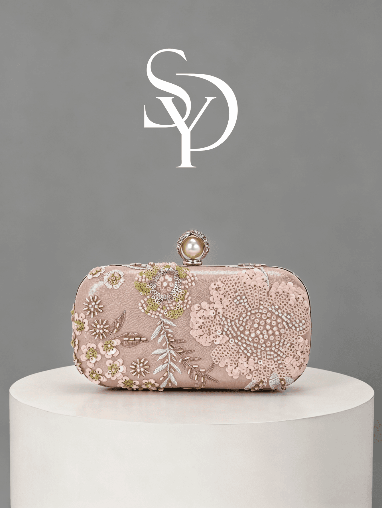 Luxury Pink Floral Sequin Beaded Evening Clutch, Elegant Pearl Clasp Hard Shell Handbag, Glamorous Shiny Wedding Party Purse