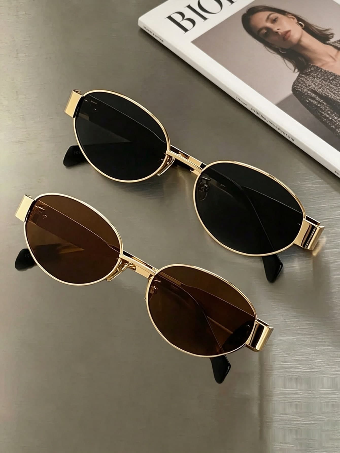 Livesso 2 Pairs Vintage Oval Metal Frame Eyeglasses Unisex Fashion Decorative Glasses For Street Photography Commuting Daily Wear