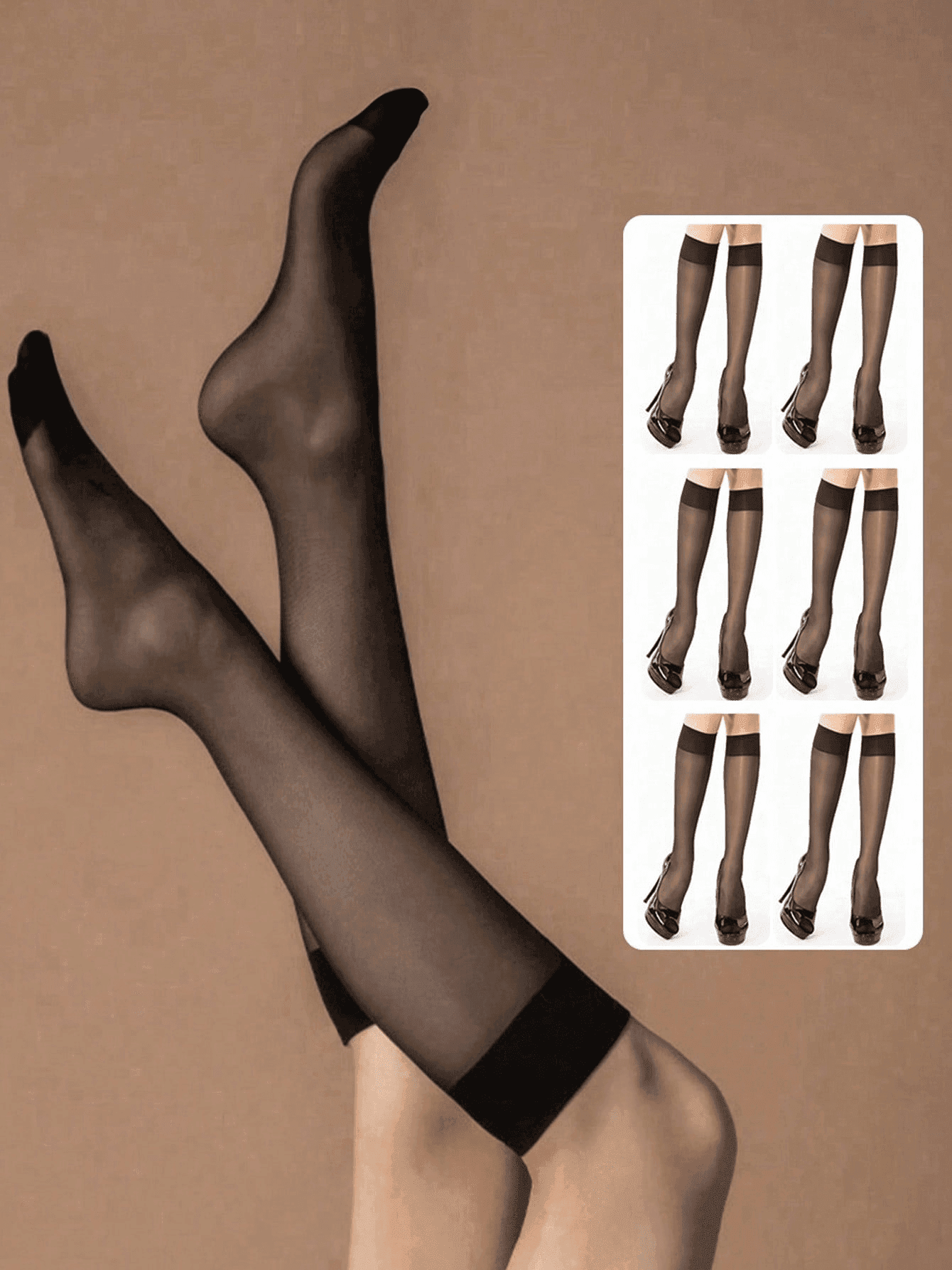 6 Pairs Women 15D Anti-Snag Silk Stockings, Black Color Knee-High Sexy Ultra Thin Transparent Versatile Socks, Fall, Cozy