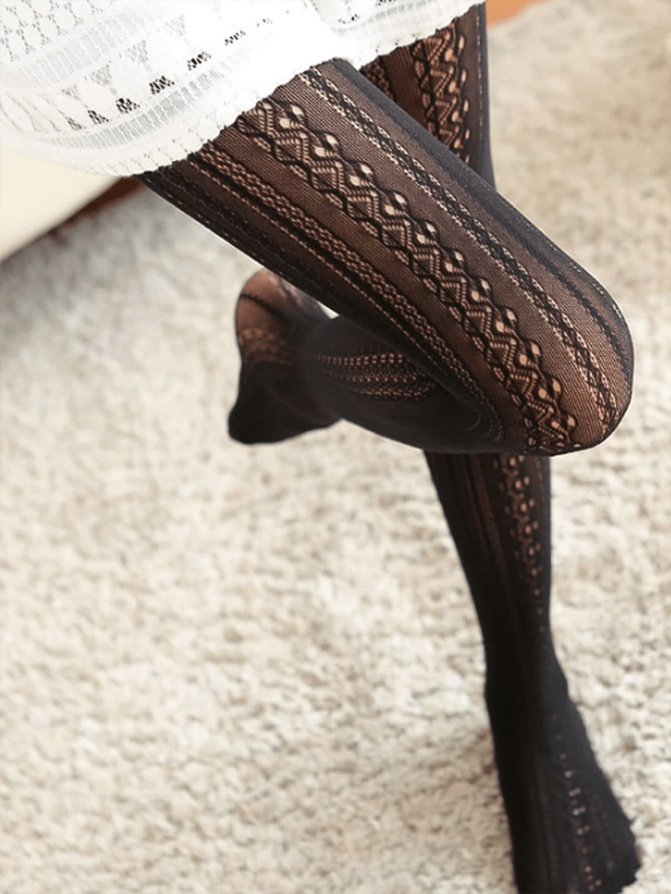 1pc New Japanese Lolita Style White Vintage Hollow-Out Lace Pantyhose With Embroidered Mesh Leg Warmers And Socks