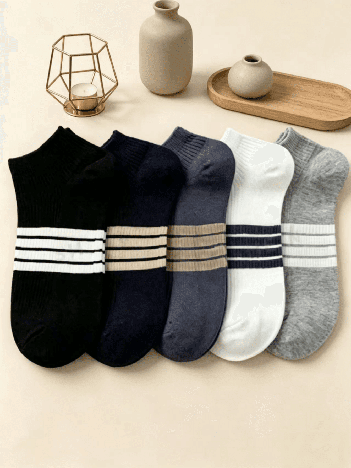 5 Pairs Random Assorted Men's Short Socks, Summer Sports Breathable Odor-Resistant Ankle Socks, Thin Low-Cut Casual Socks For Spring, Summer, Autumn