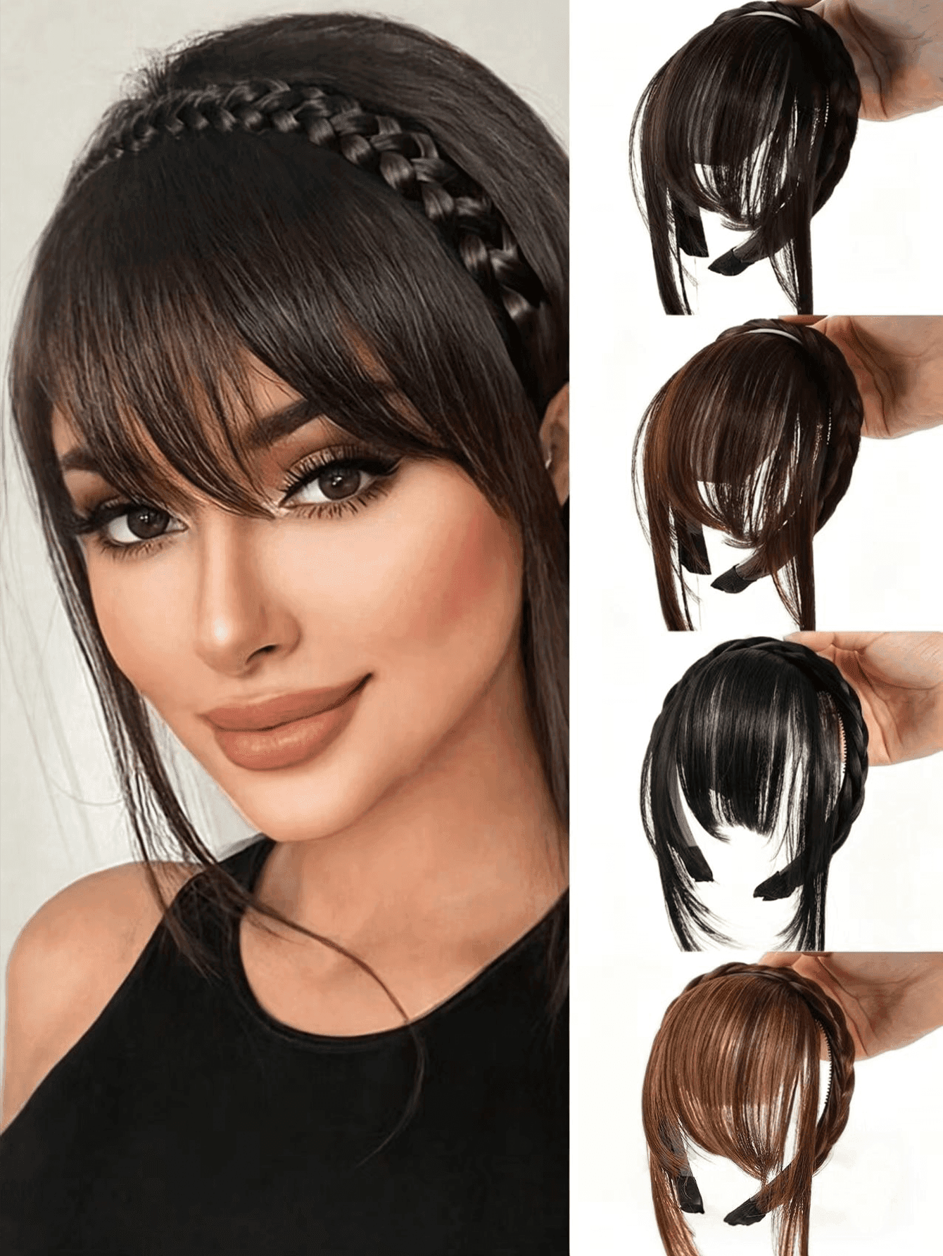 1pc Women's Braided Headband With Fake Bangs, Synthetic Hair Extension, Natural Looking Fluffy Bangs Hair Accessory, Braided Headband Suitable For Daily Wear