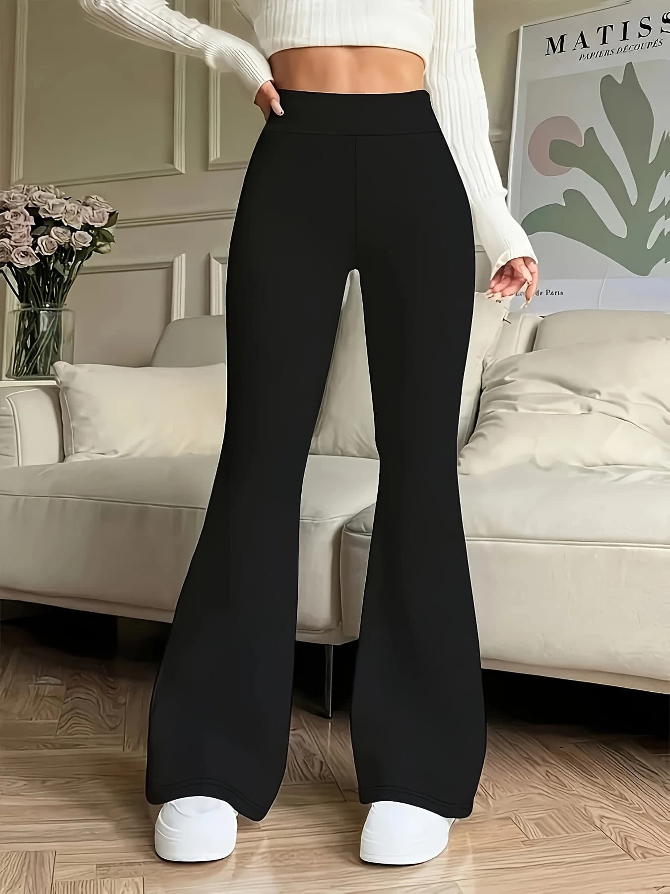 Women's High Waist Flare Leggings, Elastic & Comfortable, Suitable For Casual Wear In Spring And Autumn, High Waist Skinny Pants Black