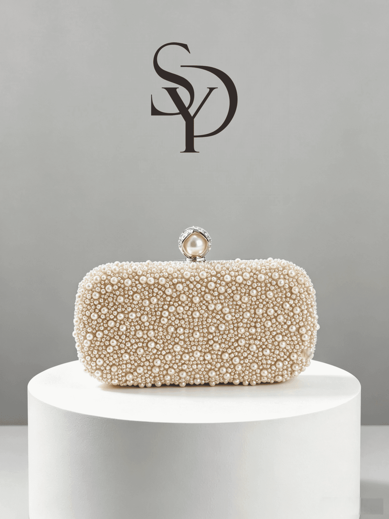 Elegant Gold Pearl Evening Clutch Bag, Women's Luxury Sparkling Rhinestone Wedding Party Handbag