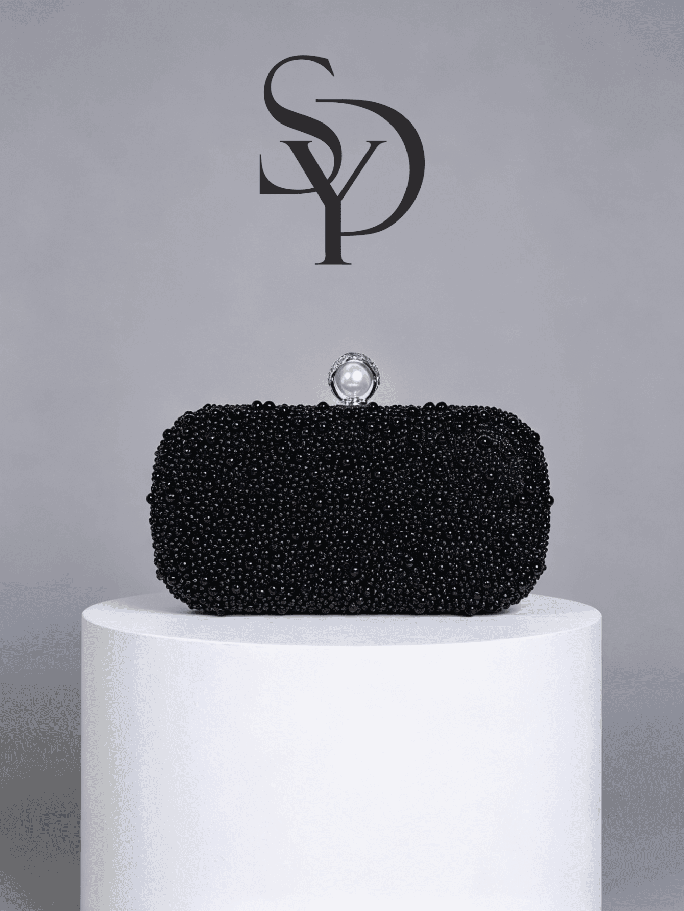 Elegant Black Pearl Evening Clutch Bag, Women's Luxury Rhinestone Wedding Party Prom Handbag