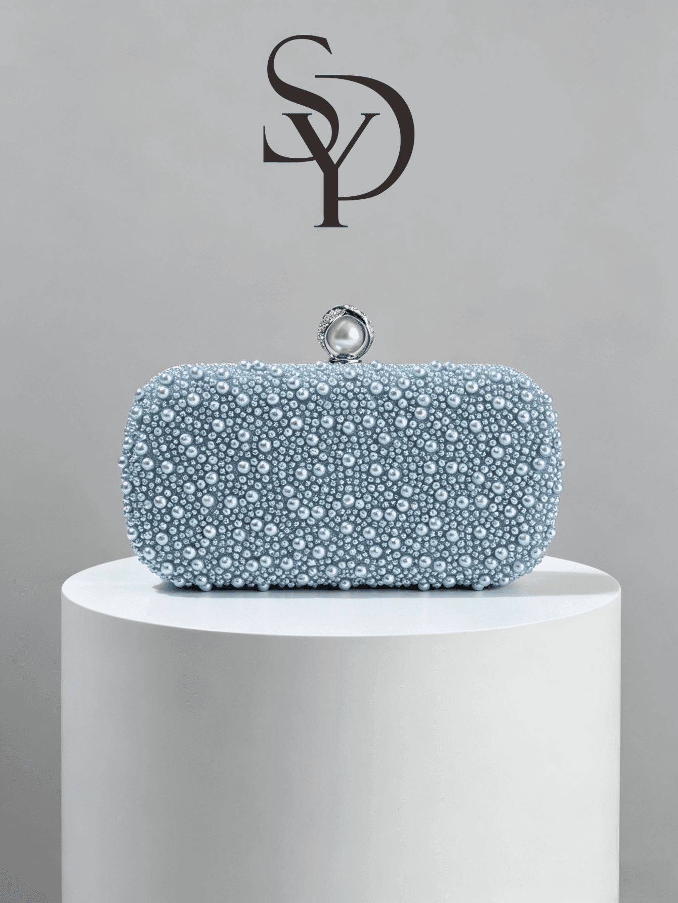 Light Blue Pearl Beaded Evening Clutch, Pearl & Rhinestone Decorated Wallet,Bride, Wedding Items