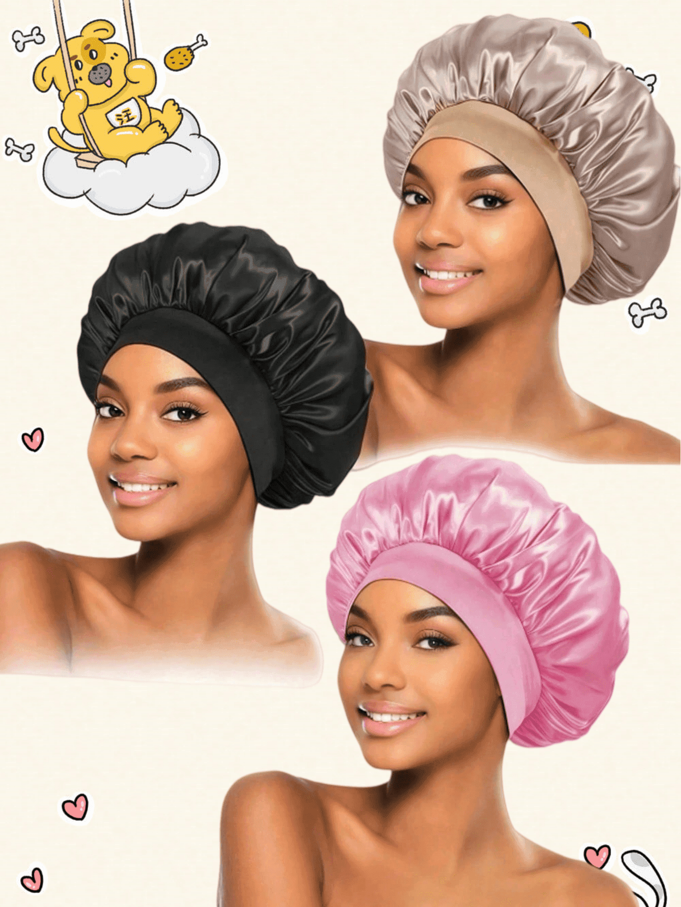 2pcs/1pc Women's Silk Sleep Cap, Satin Hair Cap, Women's Wide Brim High Elasticity Cap, Silk Sleep Cap, Multiple Colors Available, High-End Satin Hair Care Cap, Curly Hair Silk Sleep Cap And Hair Care Cover, Suitable For Washing Hair, Drying Hair, Etc.