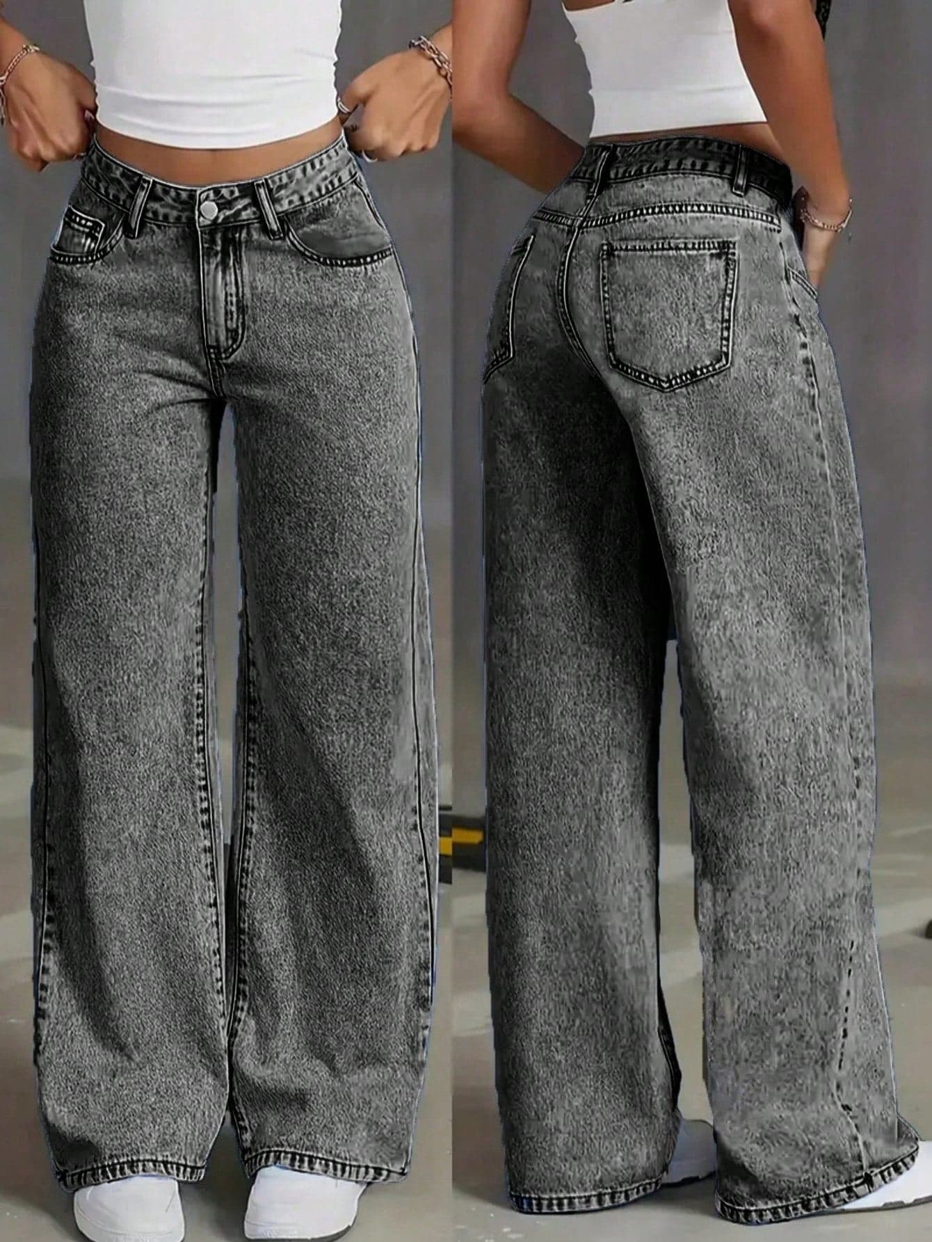 Women's Straight Loose Casual Versatile Jeans With Pockets Black