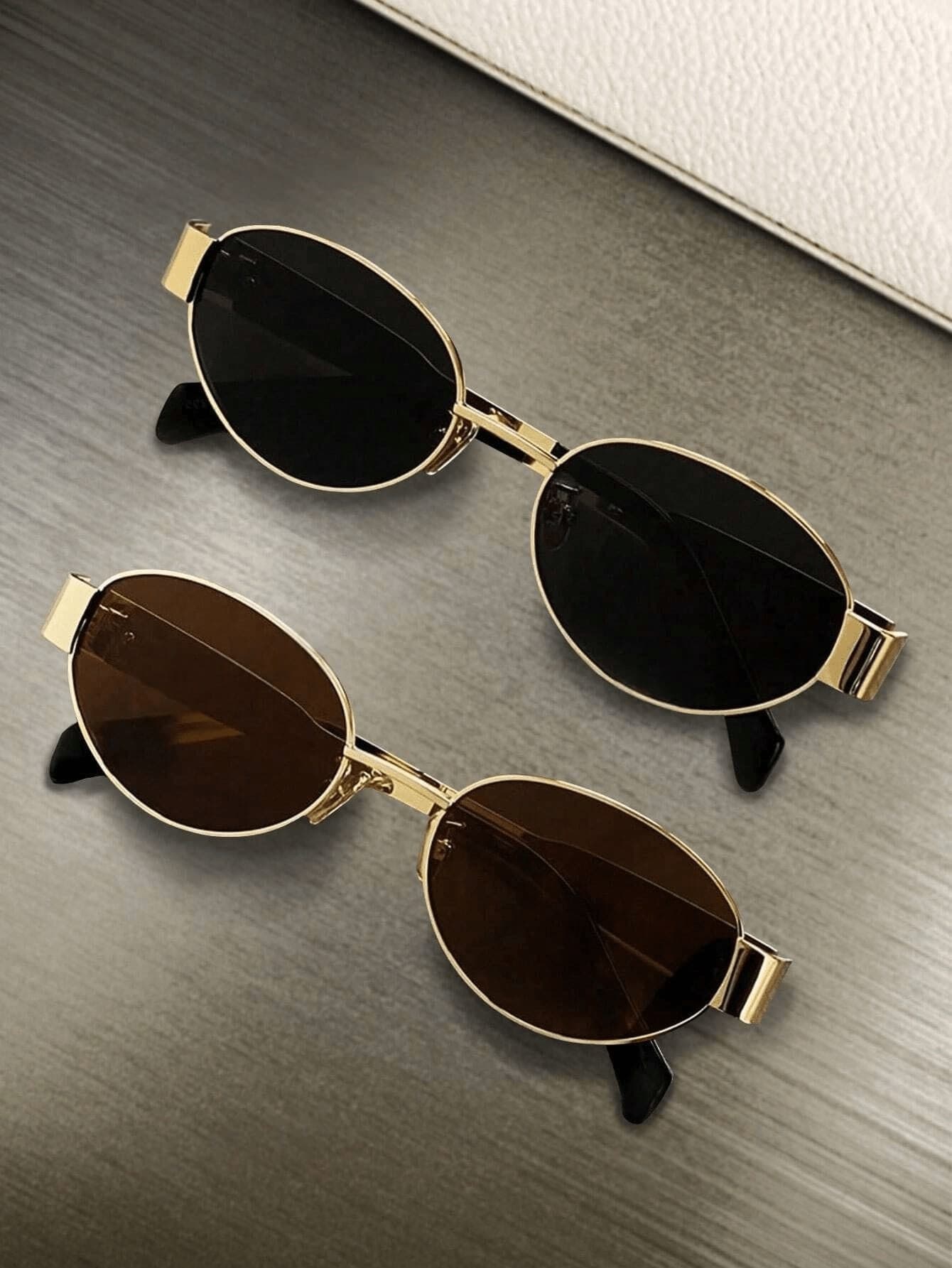 2pcs/1pc Vintage Style Metal Oval Frame Glasses, Unisex, Suitable For School, Daily Life, Music Festivals, Holidays And Other Occasions, Ideal Gift Choice.