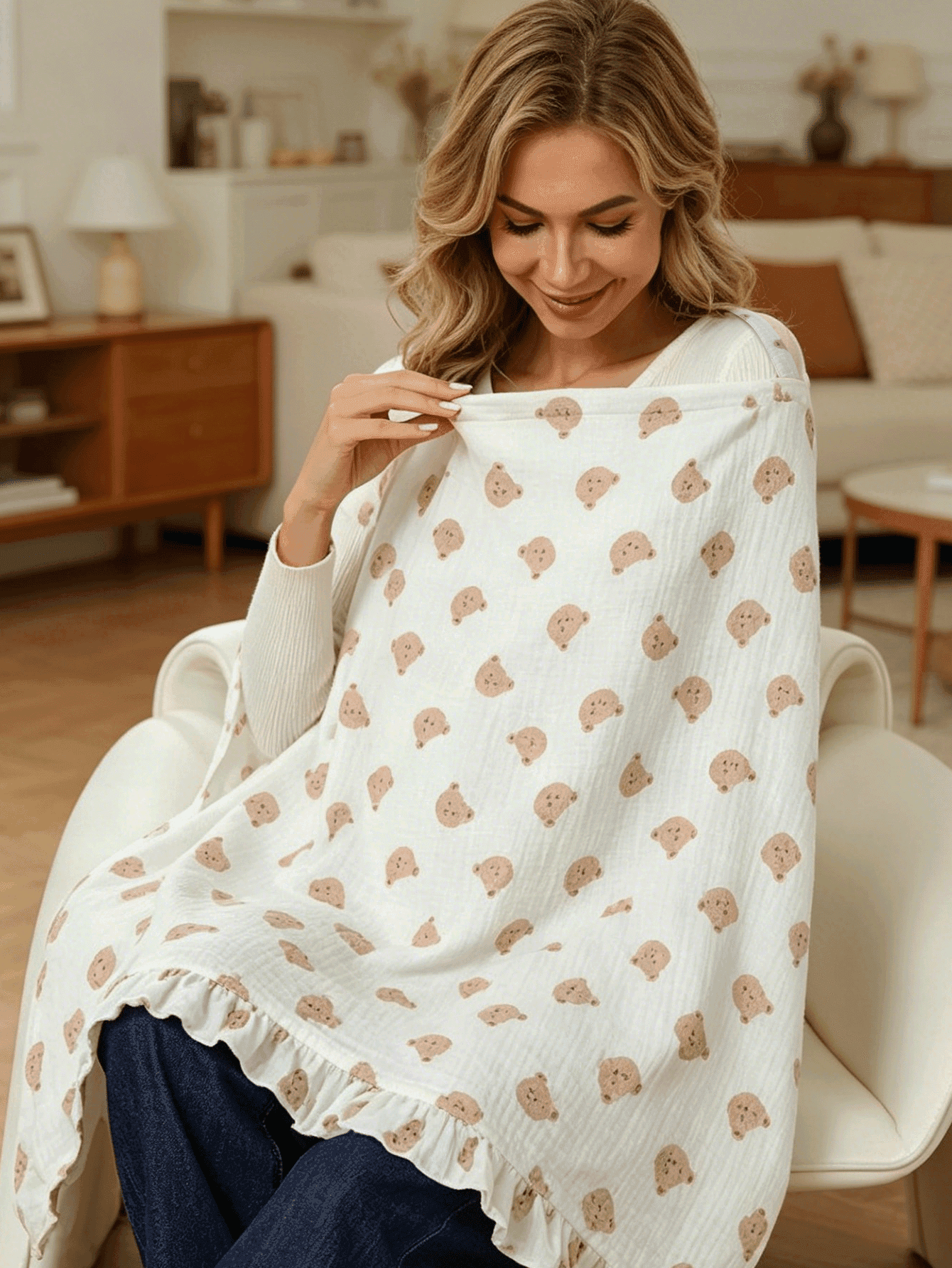 1pc Bear Head Lace Trim Lightweight Skin-Friendly Nursing Cover-Up Top, Soft Nursing Cover, Spring/Summer All-Season Car Seat Sun Shade, Multi-Functional Baby Stroller Sun Canopy
