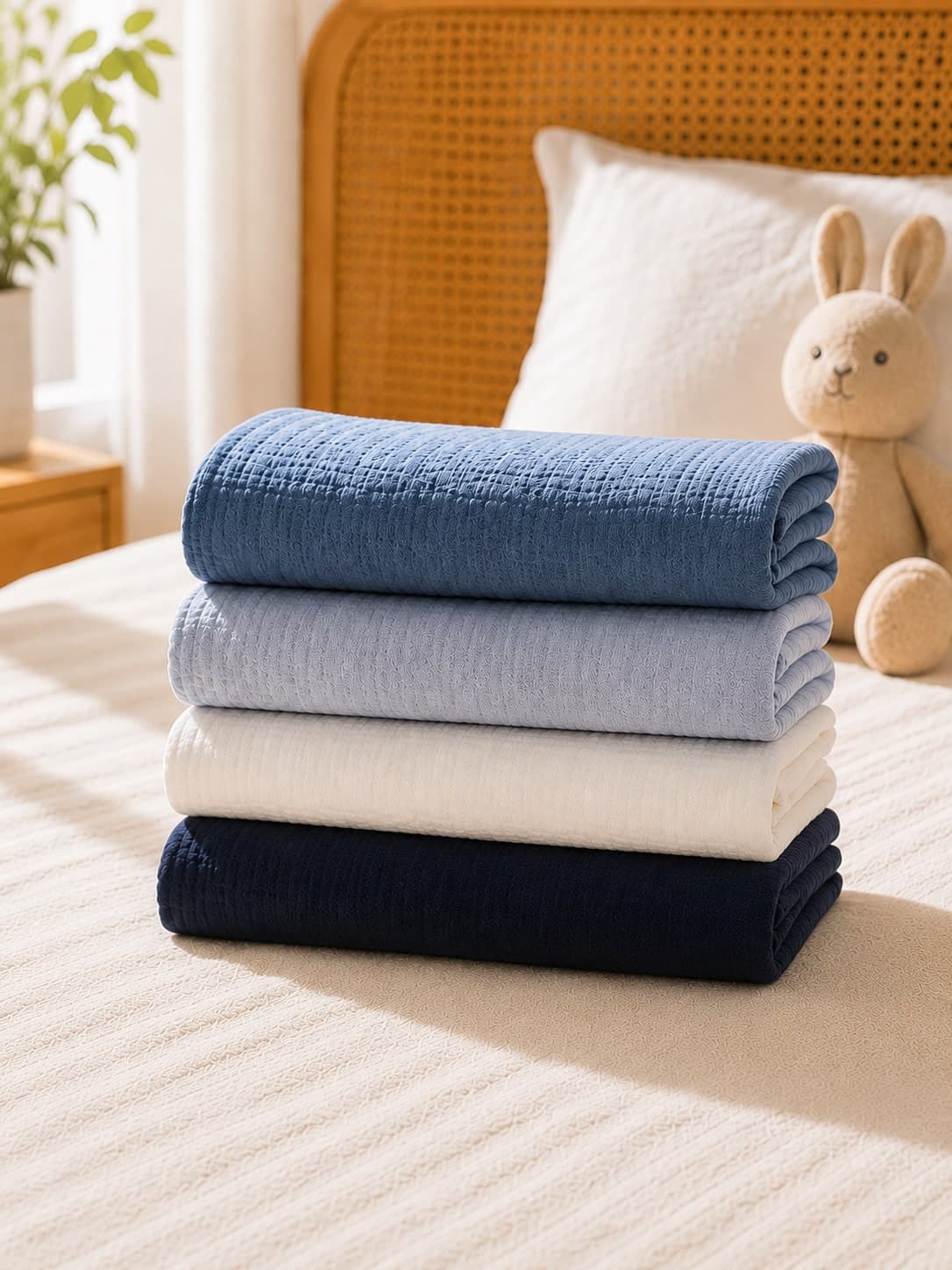 4 Packs Muslin Baby Blanket For Boys & Girls, Soft Breathable Receiving Swaddle Blanket, Neutral Sage & Blue Nursery Essentials 31.5" * 25.6"