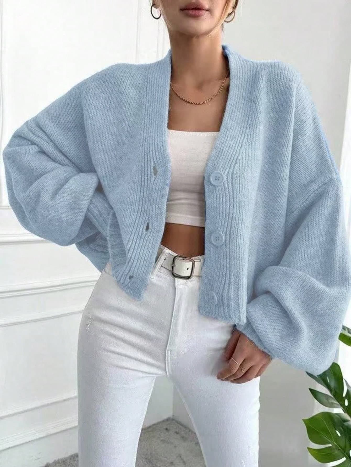 2025 European And American Style Spring/Autumn/Winter New Versatile Loose Short Sleeve Knit Long Sleeve Sweater Cardigan Outerwear For Women