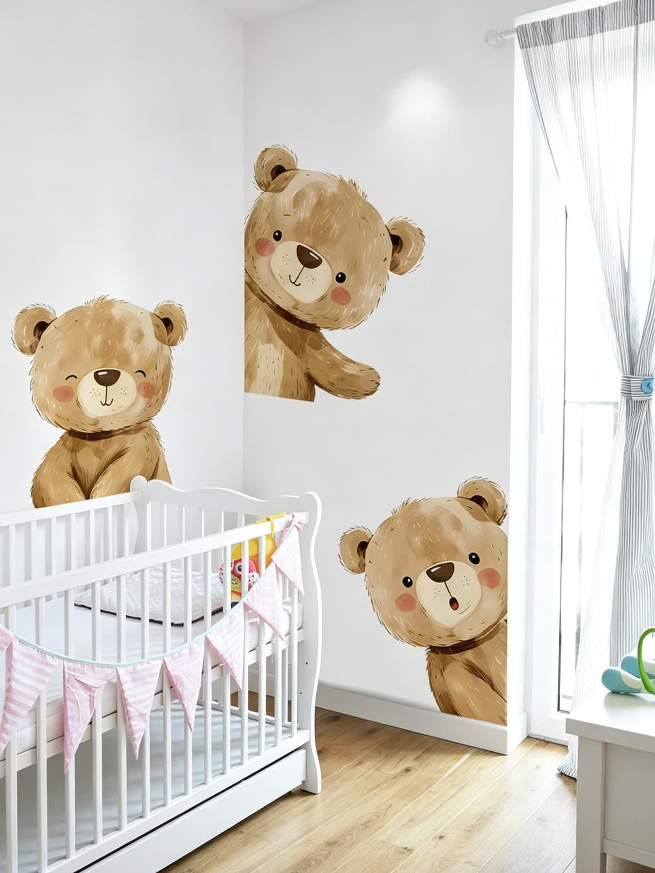 1Set Cute Teddy Bear Wall Decals, Removable Watercolor Bear Stickers, Peel & Stick Decor For Kids Bedroom Nursery Playroom