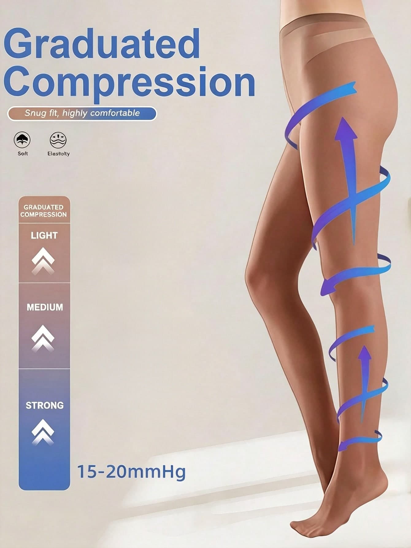 1/3Pairs Women 15mmHg Graduated Compression Tights, Silicone Anti-Slip Sole Sheer Leg Shaping Hip Lift Pantyhose, Multi Black Nude Coffee Colors