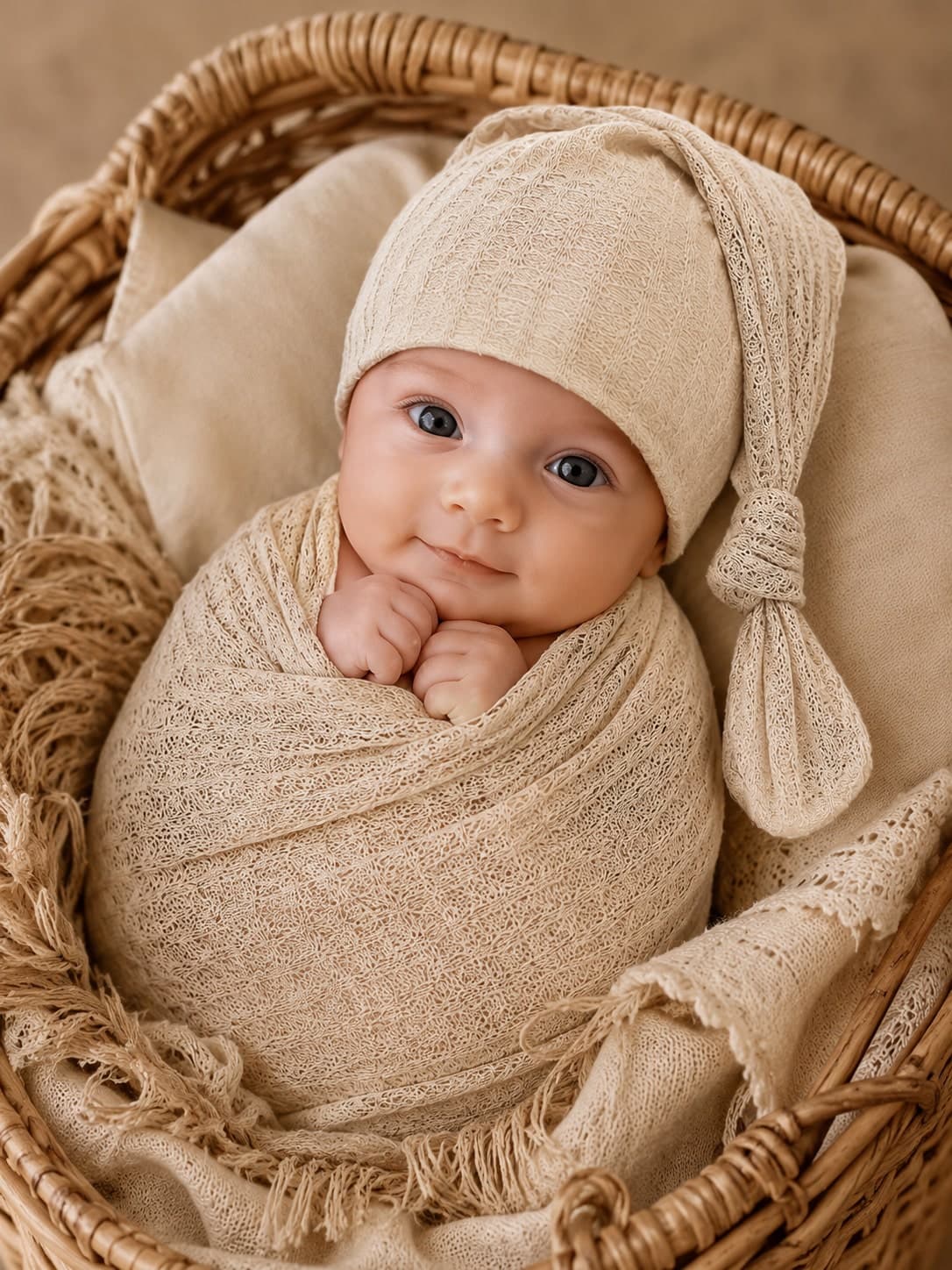2pcs Newborn Photography Props Soft Elastic Swaddle And Hat Set, Baby Houndstooth Swaddle Wrap Unisex Baby Photo Props Accessories, Birth Commemorative Photography Props, Gender Reveal Gift