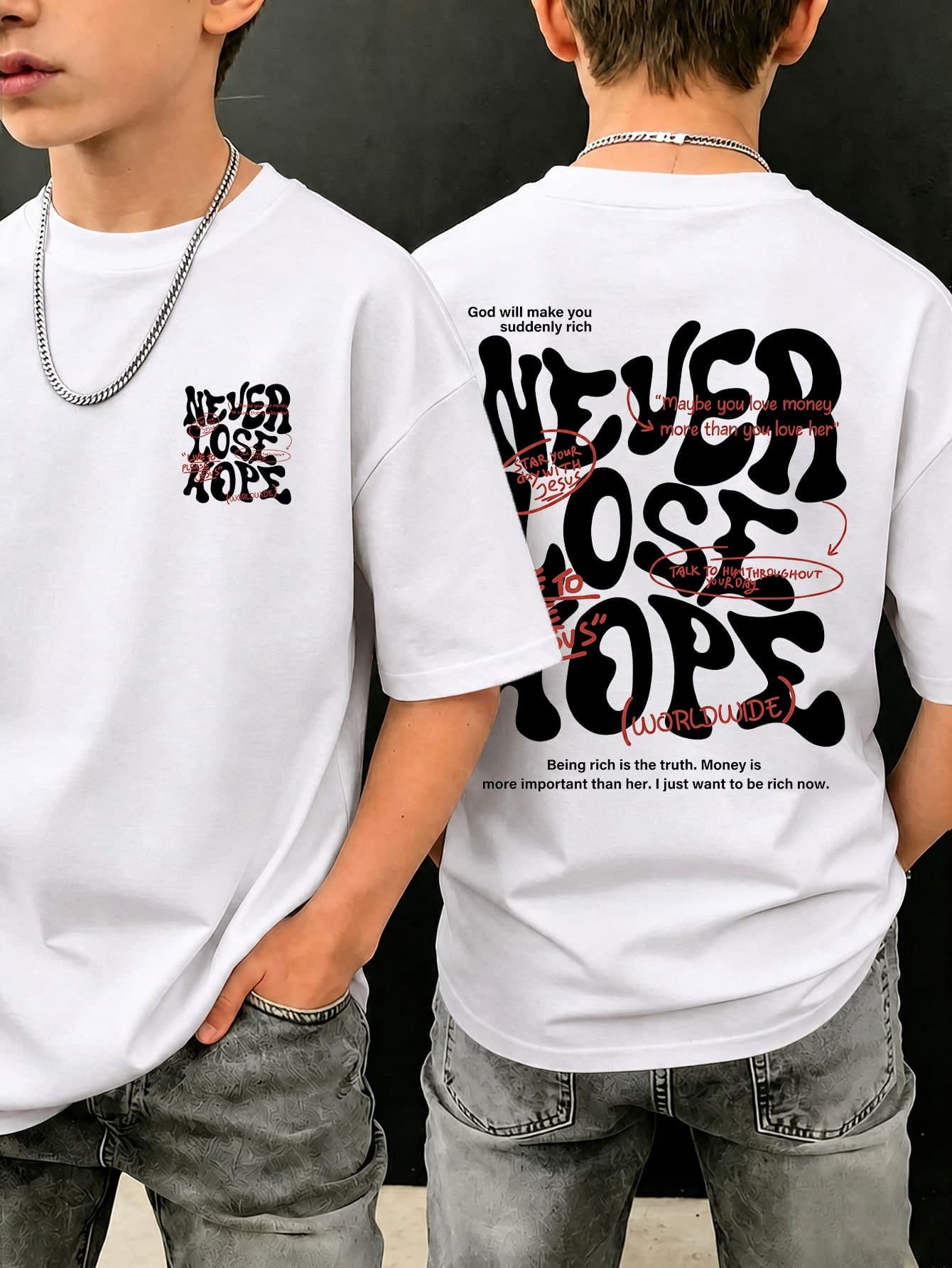 1pc Tween Boys Streetwear Hip Hop Style Short Sleeve T-Shirt, Cool Personalized Front & Back Letter Graffiti Print, Loose Oversize Fit, Big Kids & Teens Summer Casual Versatile Top