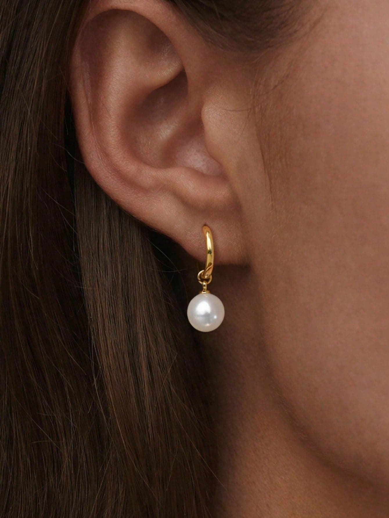 1 Pair Stainless Steel Waterproof Non-Fading Stylish Women's Gold Silver Water Droplet Pearl Hoop Earrings Daily Wear Minimalist