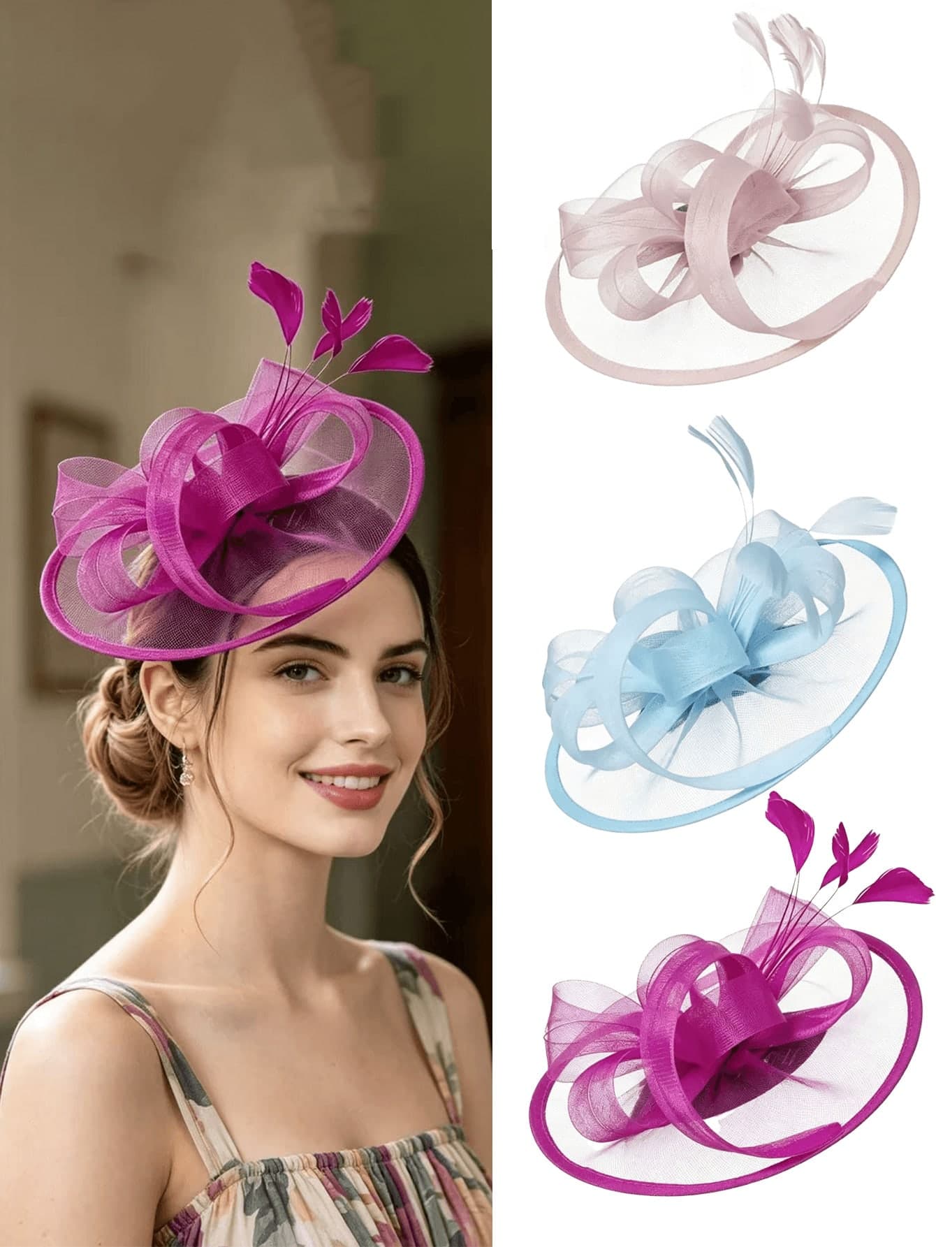 1pc Elegant Women's Mesh Headband Fascinator Hat With Hair Clip, Kentucky Derby Ball Hair Accessory, Wedding Church Bride Cocktail Party Artificial Feather Tea Party Accessory Hat