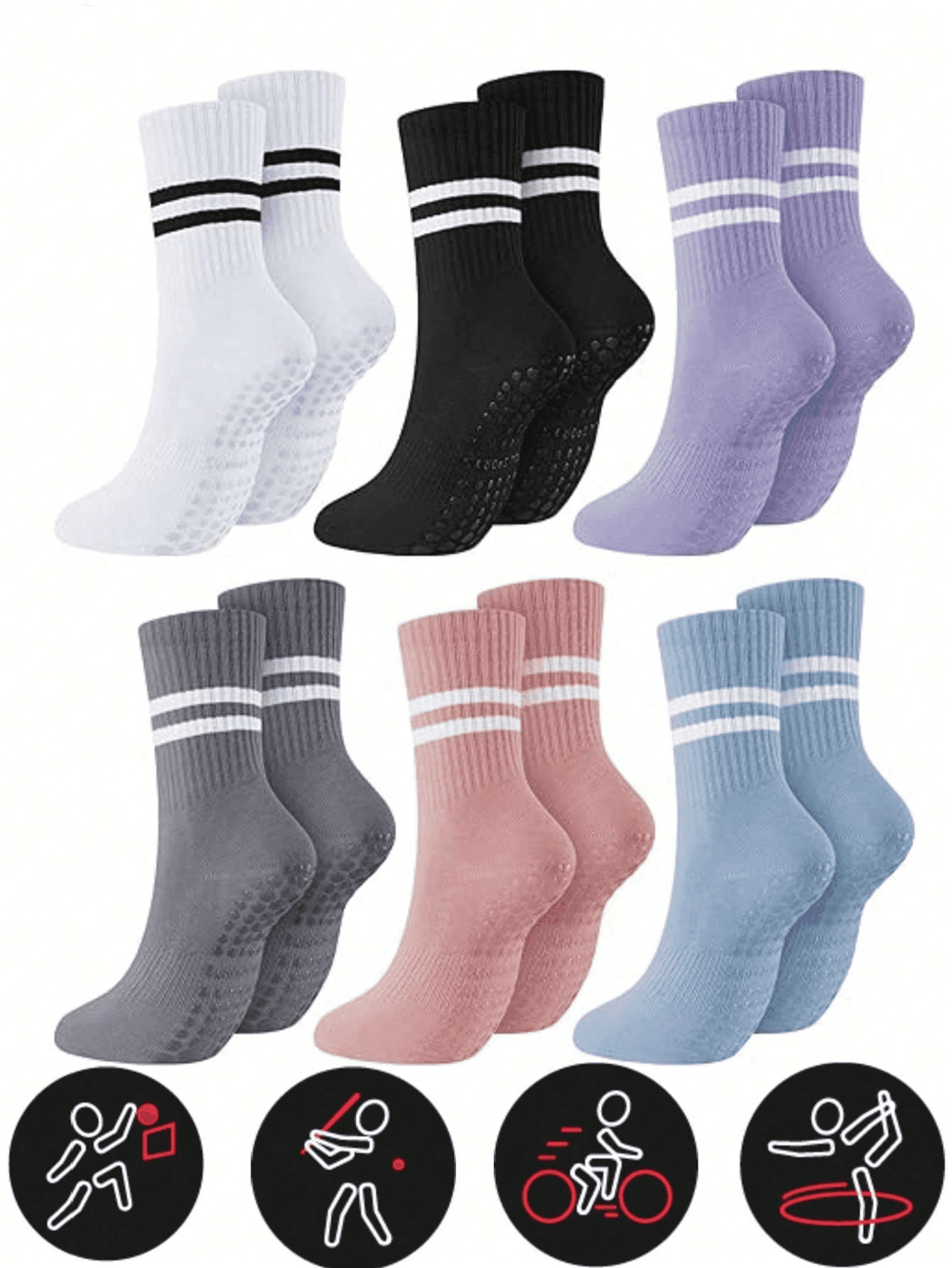 6 Pairs/Pack Pula Unisex Non-Slip Socks, Colorful Yoga Socks, Pilates Grip Socks, Non-Slip Breathable Yoga Socks, Suitable For Ballet And Yoga, Great Gift For Family And Friends (Christmas, New Year) (6/3/1 Pairs), Pilates Socks