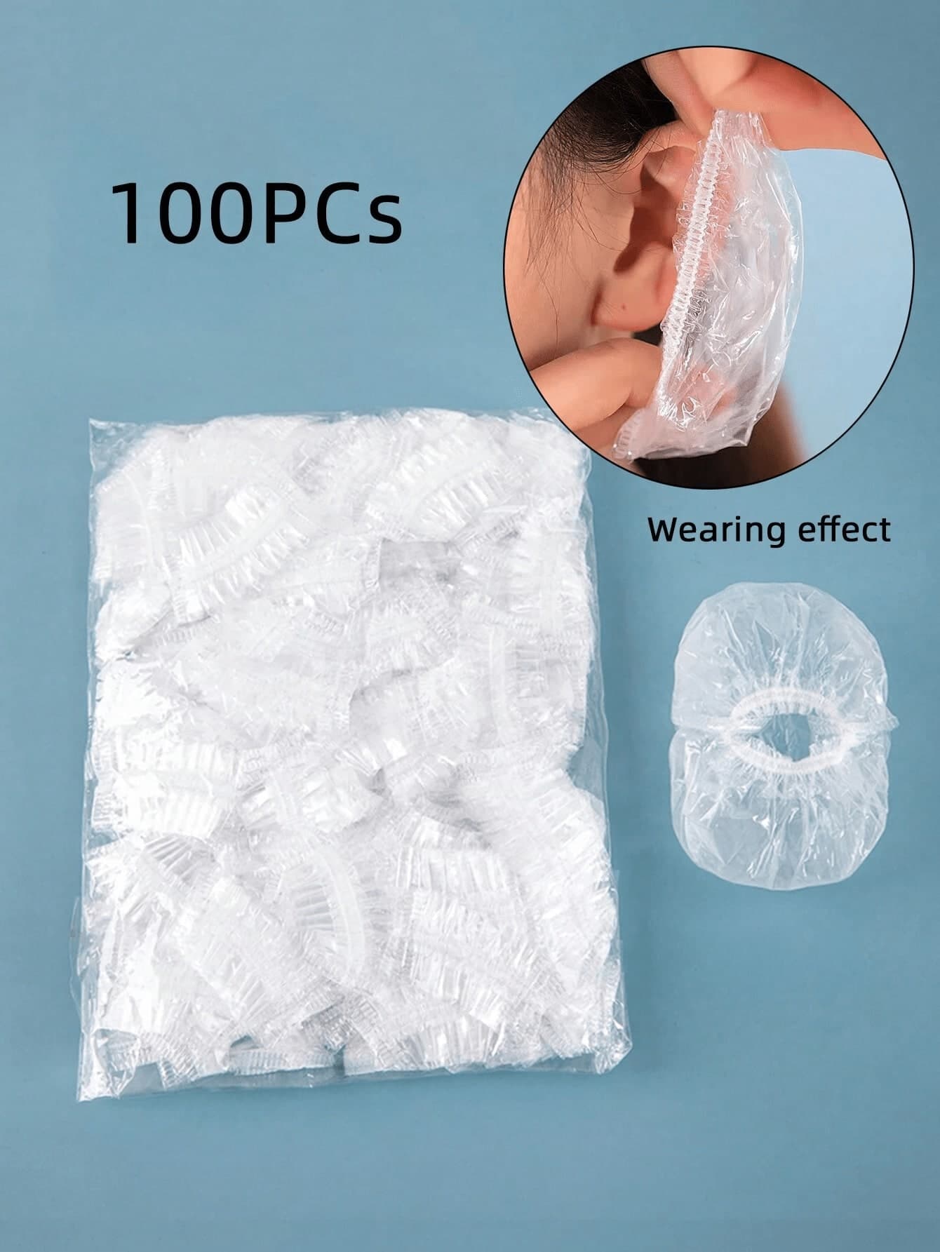 100pcs Thickened Disposable Waterproof Ear Covers, Suitable For Hair Dyeing, Perming, Blow Drying, Bathing, Beauty Care, Preventing Ear Infections, Transparent Waterproof Plastic Ear Covers With Elastic Band, Thickened Reusable Ear Covers, Suitable For Shower, SPA, Salon, Home Use, Dustproof, Oil-Proof, Suitable For Hair Care, Makeup Removal, Travel, Hotel Supplies, Gift For Women And Girls, Bathroom Essential