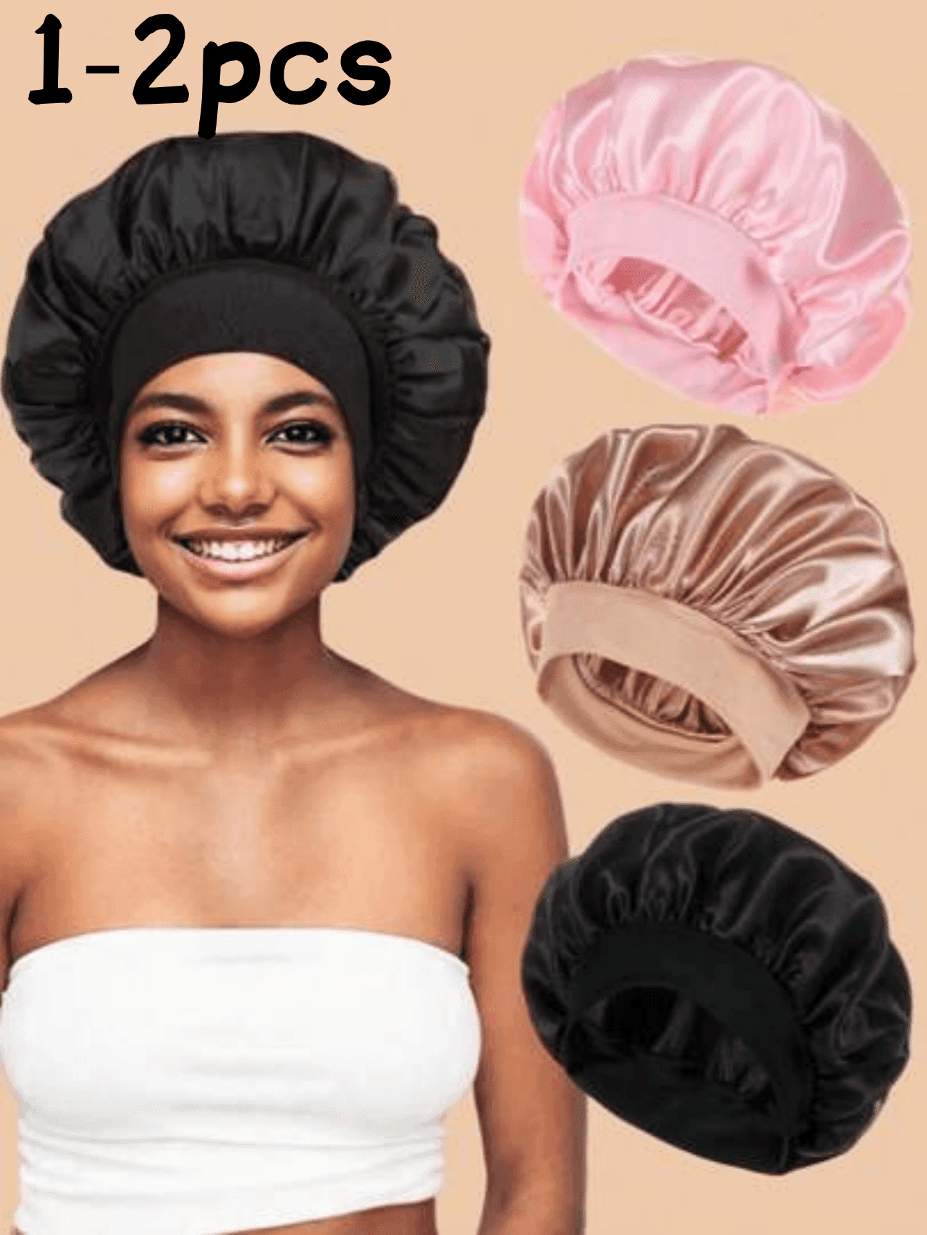 1pc/2pcs Silk Sleep Cap, Satin Nightcap, Soft Elastic Band Silk Sleep Bonnet, Suitable For Curly Hair Silk Hair Cover (Black And Pink)