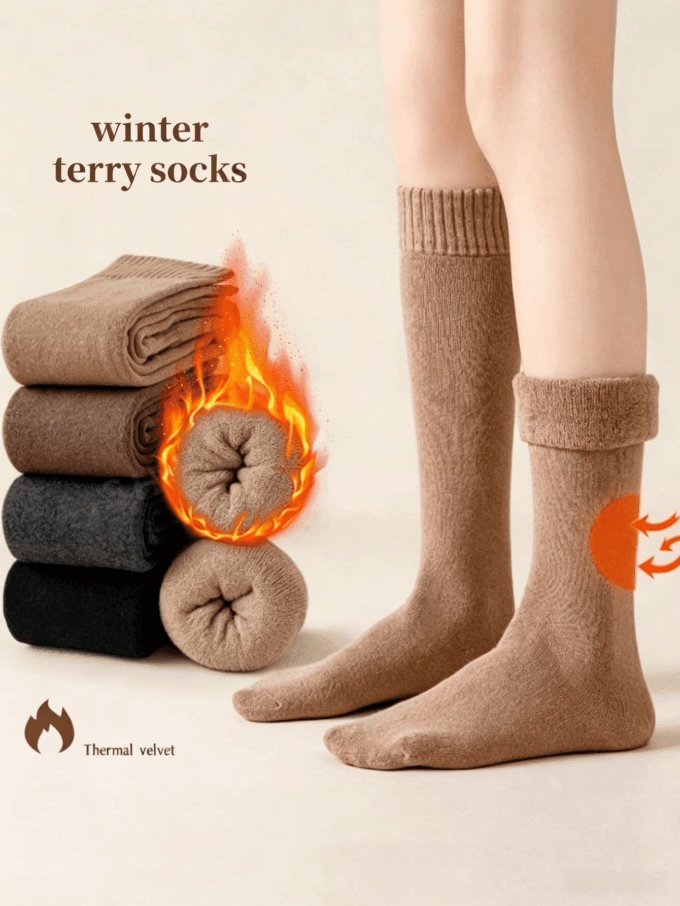 1/2/3/4 Pairs Winter Thermal Lined Thickened Women's Knee-High Socks, Warm Terry Lining, Mid-Calf Socks, Long Socks, Home Socks, Sleep Socks