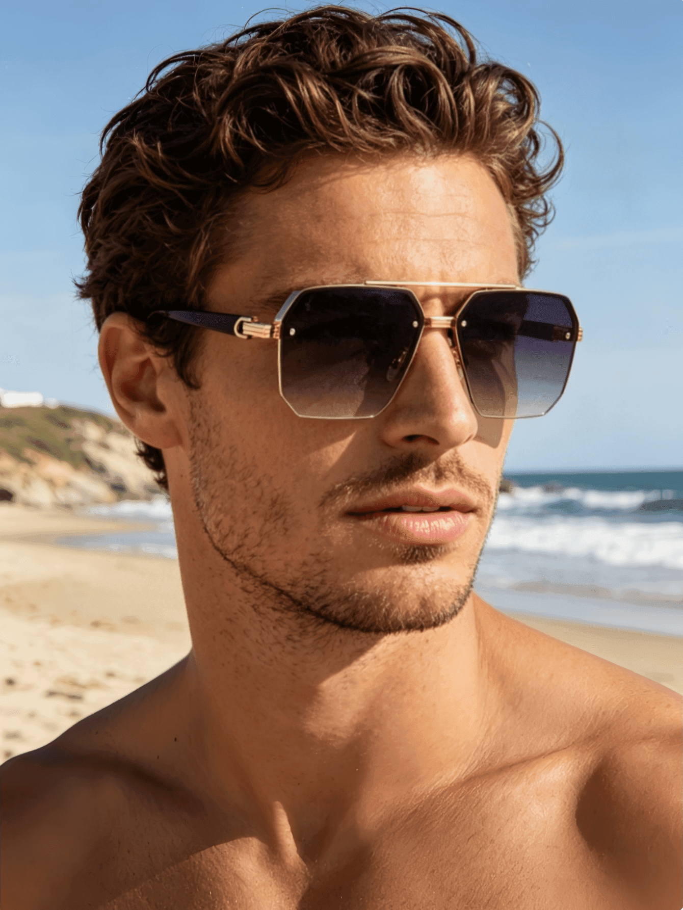 1 Pair Men's Square Double Bridge Aviator Sunglasses, Cool Metal Texture, Stylish, UV Protection, Fashionable, Suitable For Daily Wear, Vacation And Travel